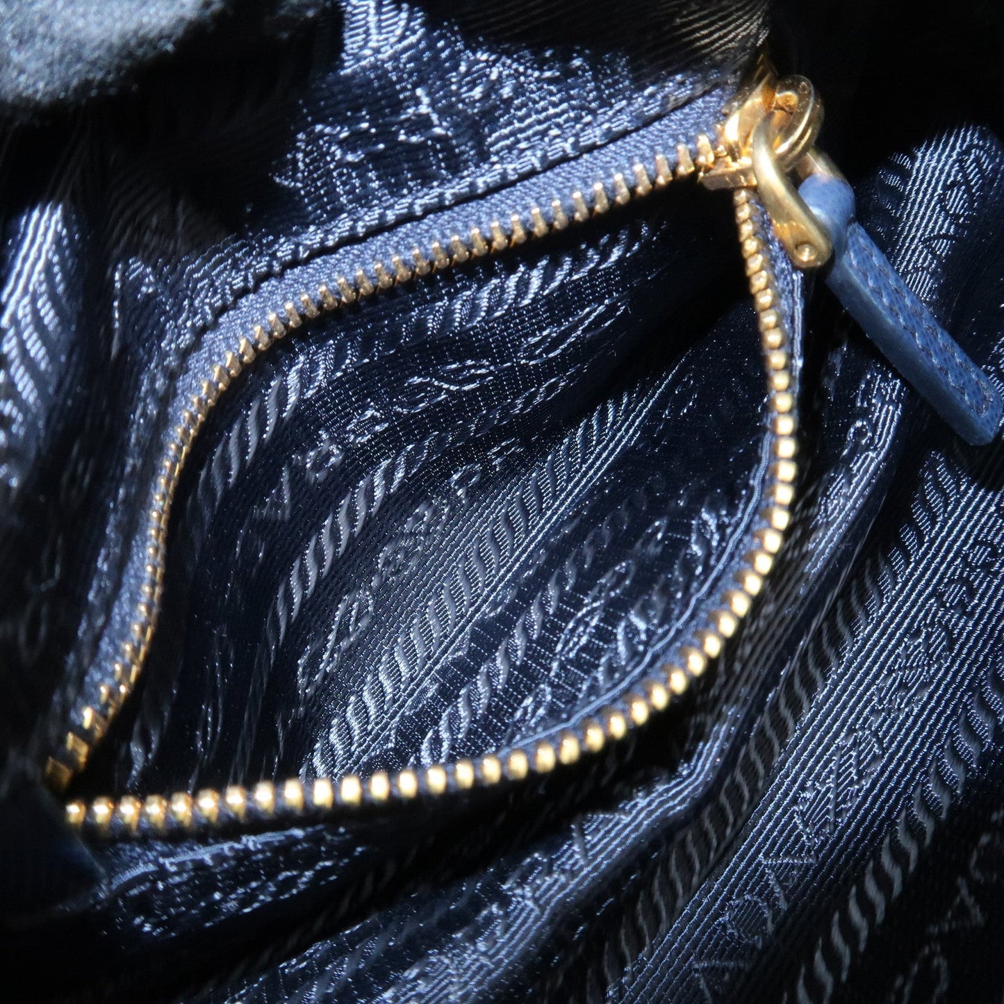 PRADA Triangle Logo Denim Pouch Cosmetic Pouch Blue  d