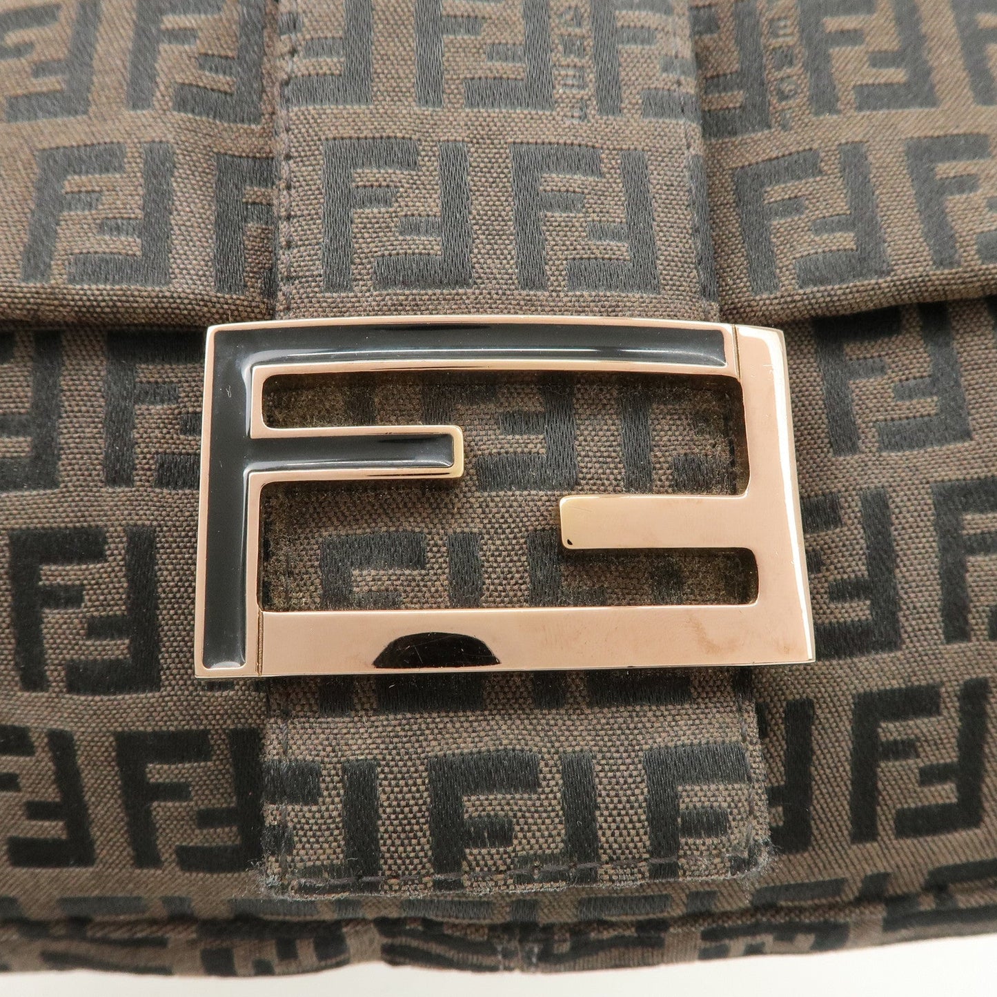 FENDI Mamma Baguette Canvas Shoulder Bag Brown Black 26424  d