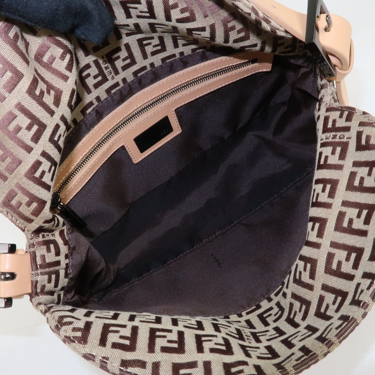 FENDI Zucchino Canvas Leather Shoulder Bag Beige 8BR003  d