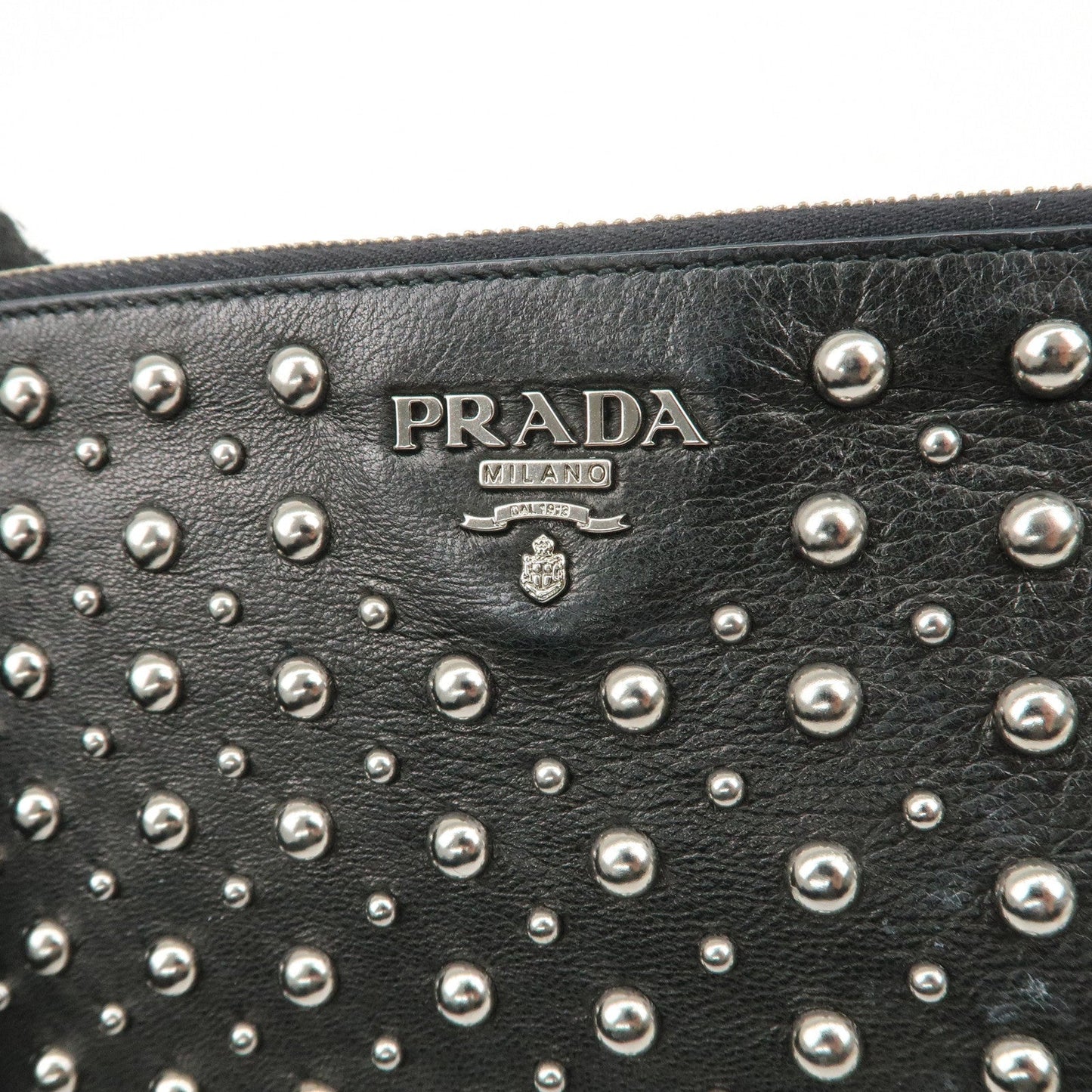 PRADA Leather Pouch Studs Black  d