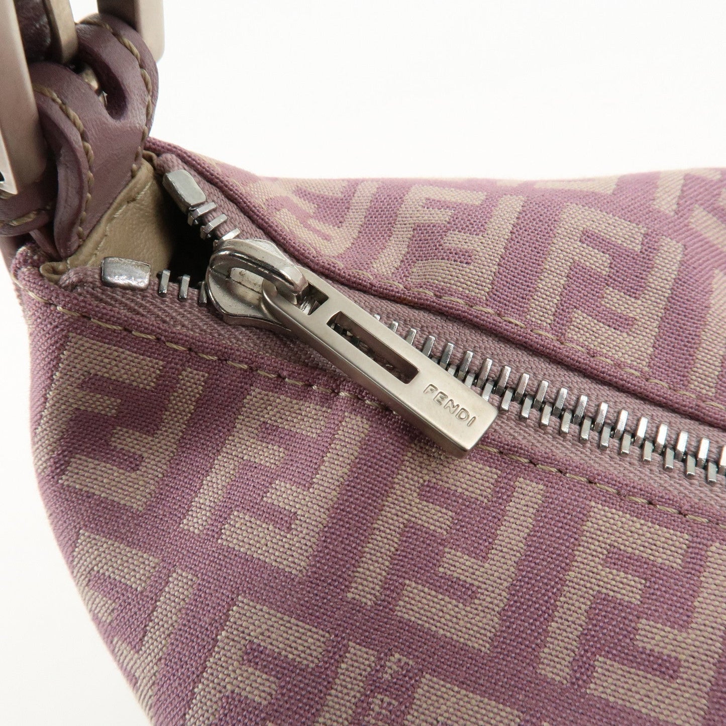 Auth FENDI  Zucchino Canvas Leather Hand Bag Pouch Purple Beige 8N0005  d F/S  d