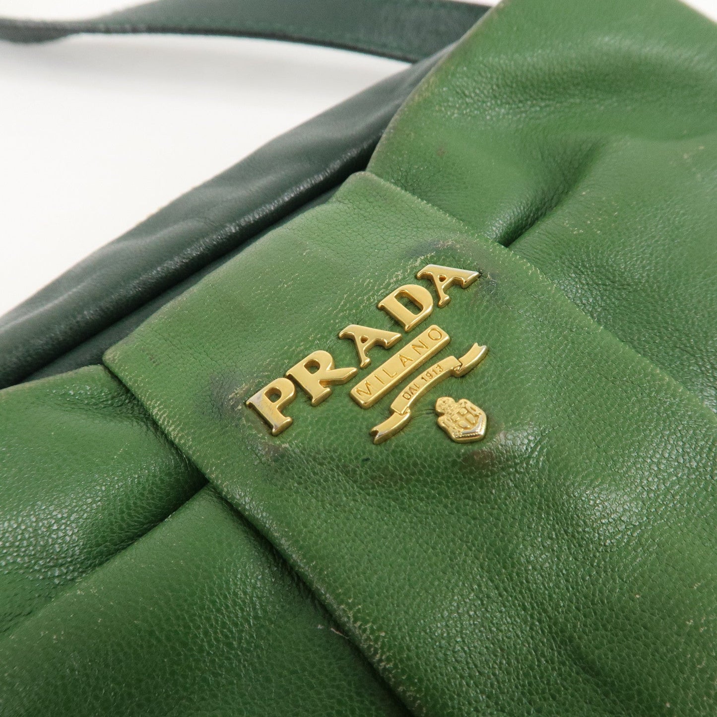 PRADA Logo Leather Ribbon Shoulder Bag Green BP0166  d