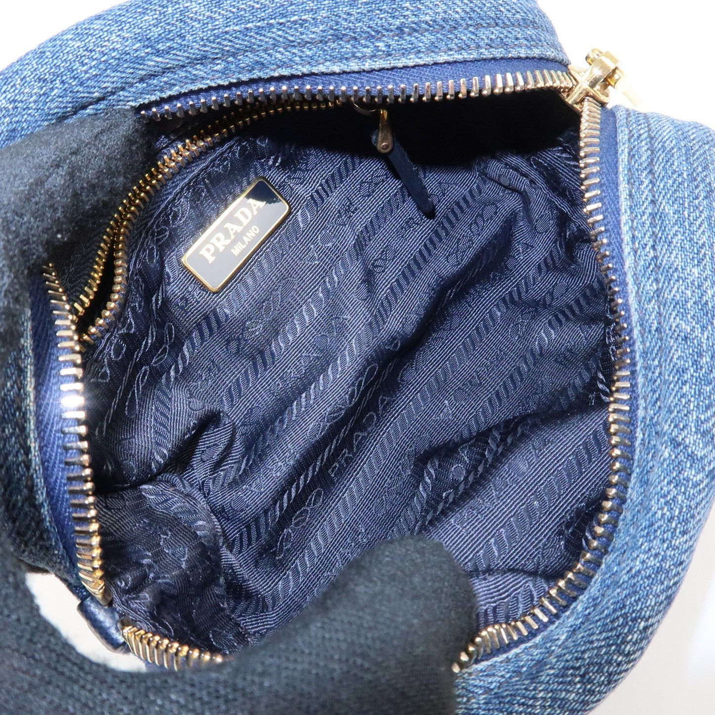 PRADA Logo Canvas Leather Pouch Cosmetic Pouch Blue 1NA175  d