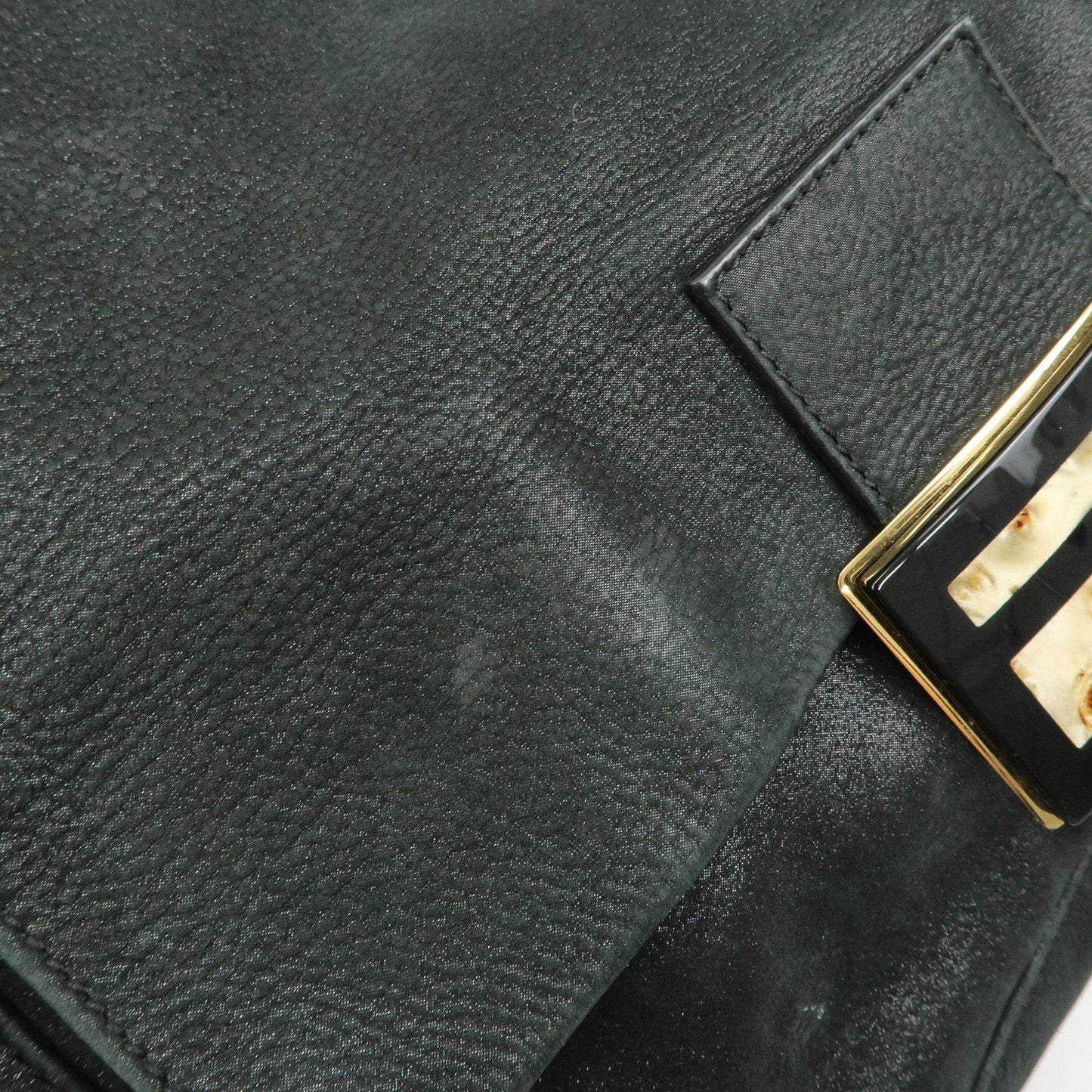 FENDI Mamma Baguette Leather Chain Shoulder Bag Gold Black 8BR638  d