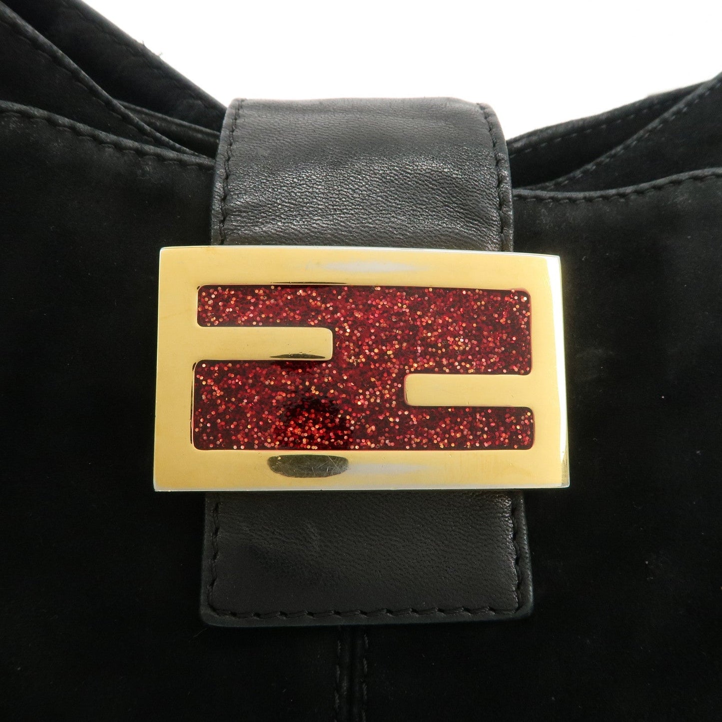 FENDI Suede Leather Shoulder Bag Black 26569  d