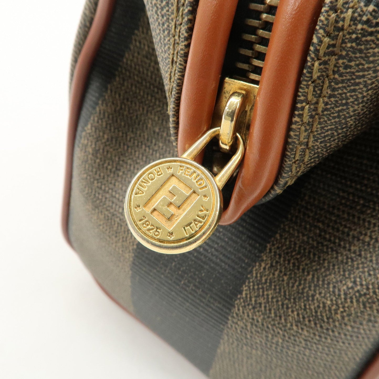 FENDI Pequin PVC Leather 2Way Mini Boston Bag Brown Black  d