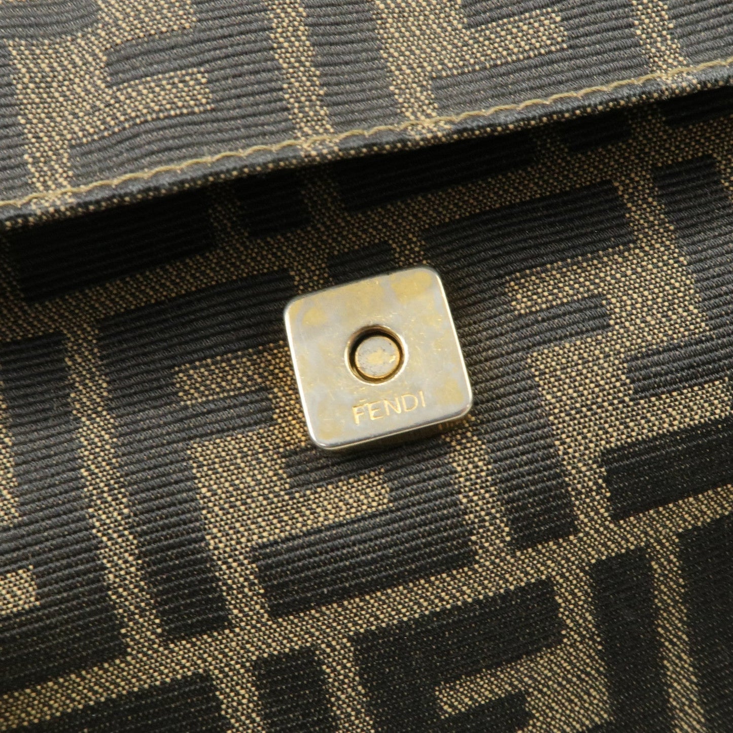 FENDI Zucca Canvas Leather Hand Bag Brown Black Gold Hardware  d