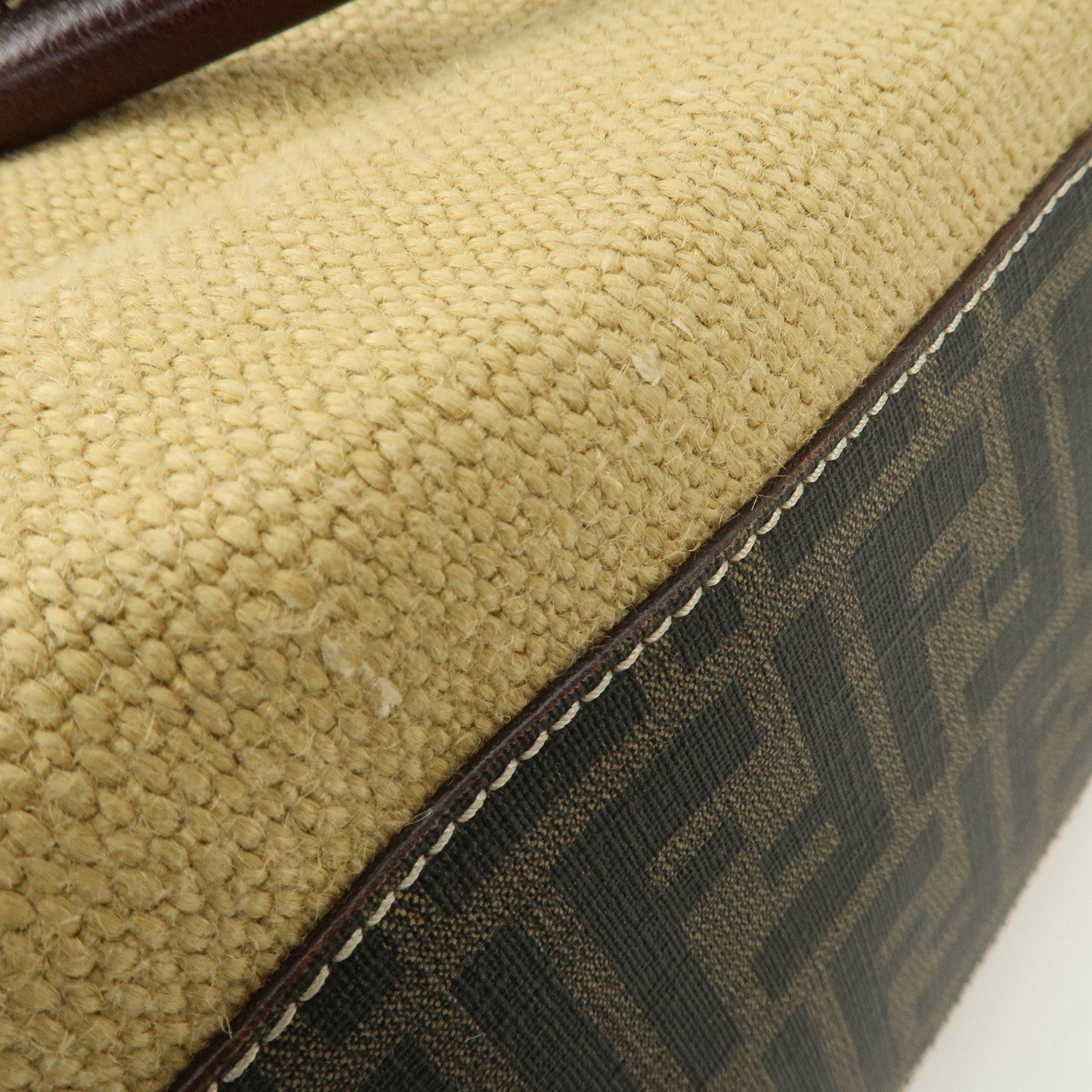FENDI Ethnico Zucca Canvas Leather Shoulder Bag Beige Brown 8BN162  d