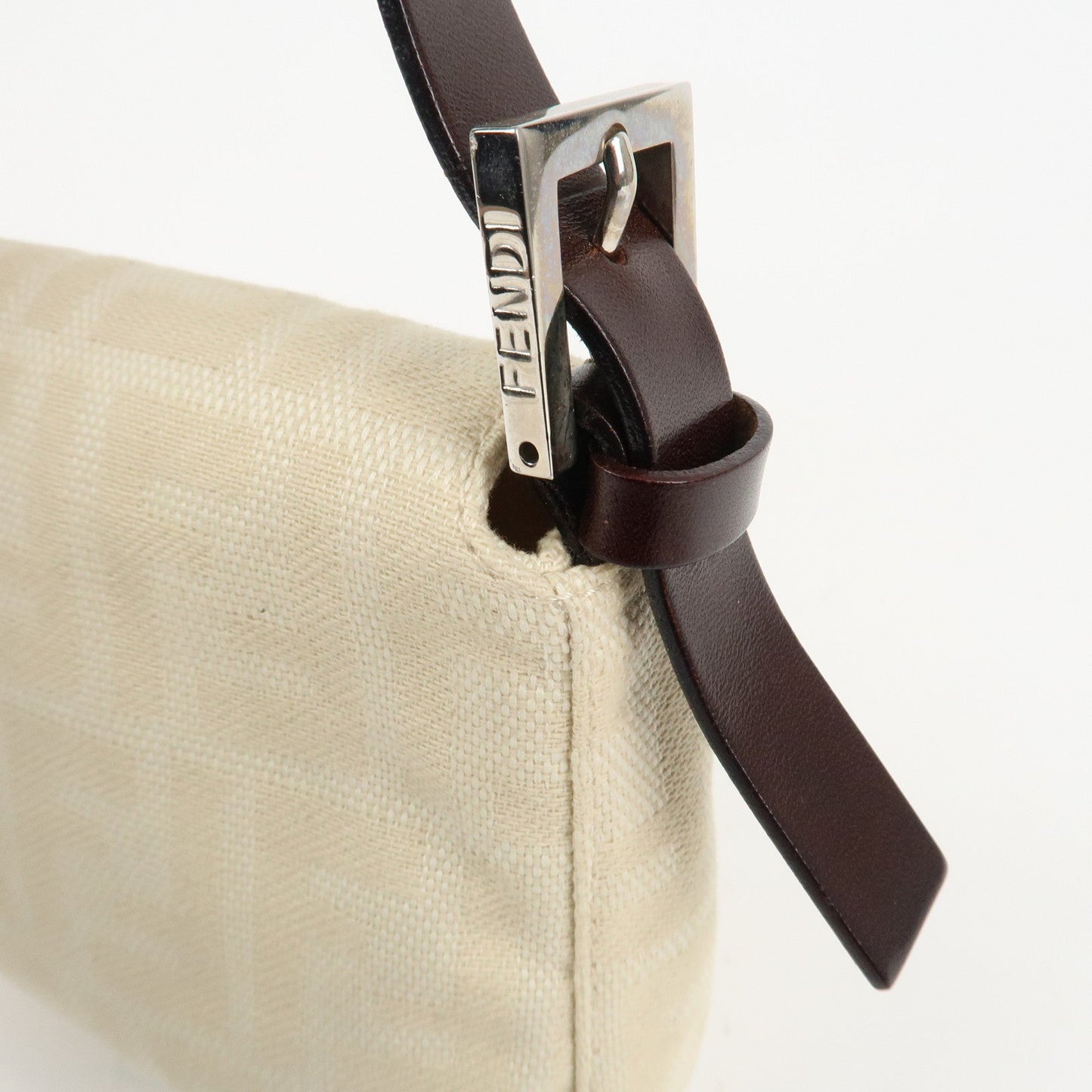 FENDI Mamma Baguette Zucca Canvas Shoulder Bag Beige White 26424  d