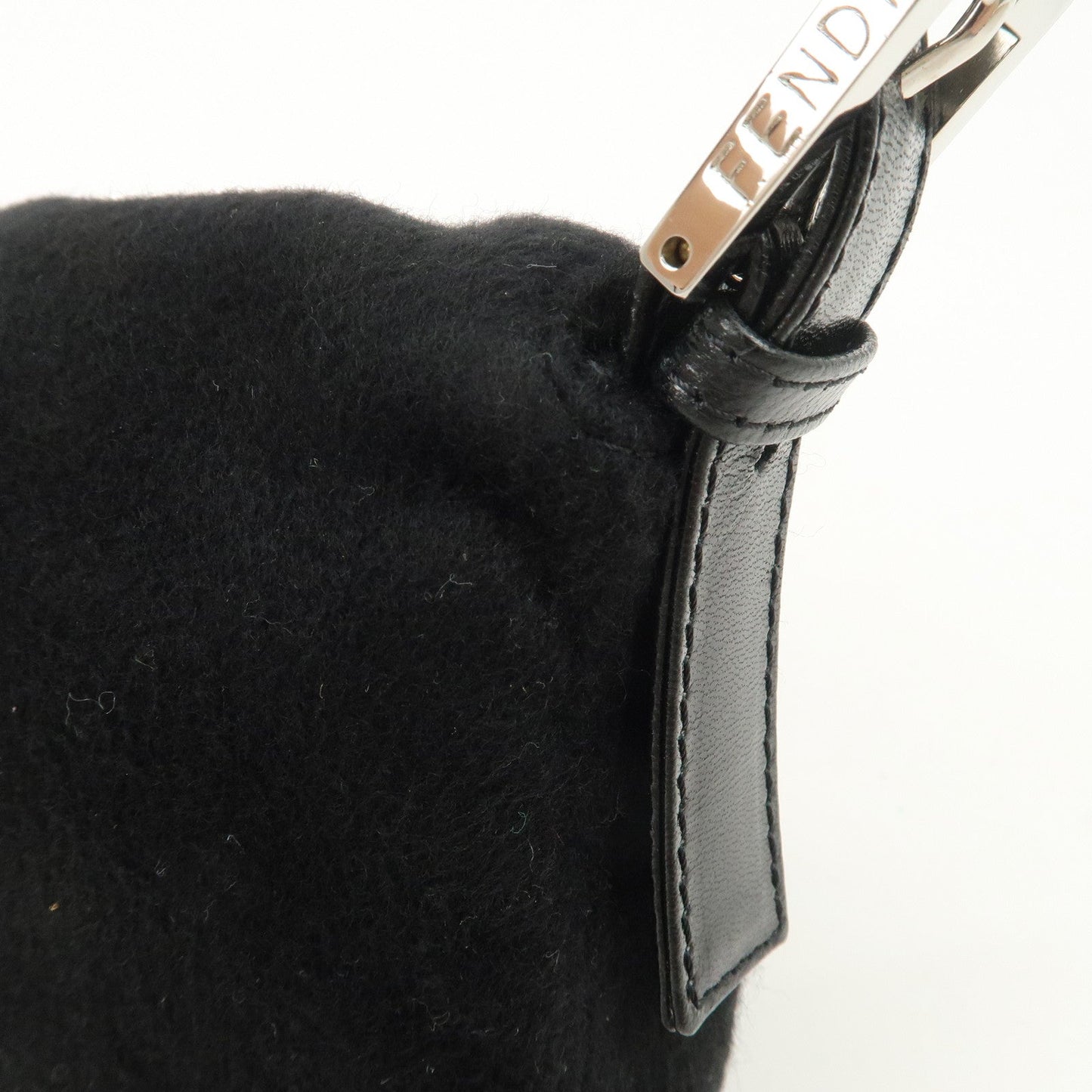 FENDI Mamma Baguette Cashmere Leather Shoulder Bag  Black 26424  d