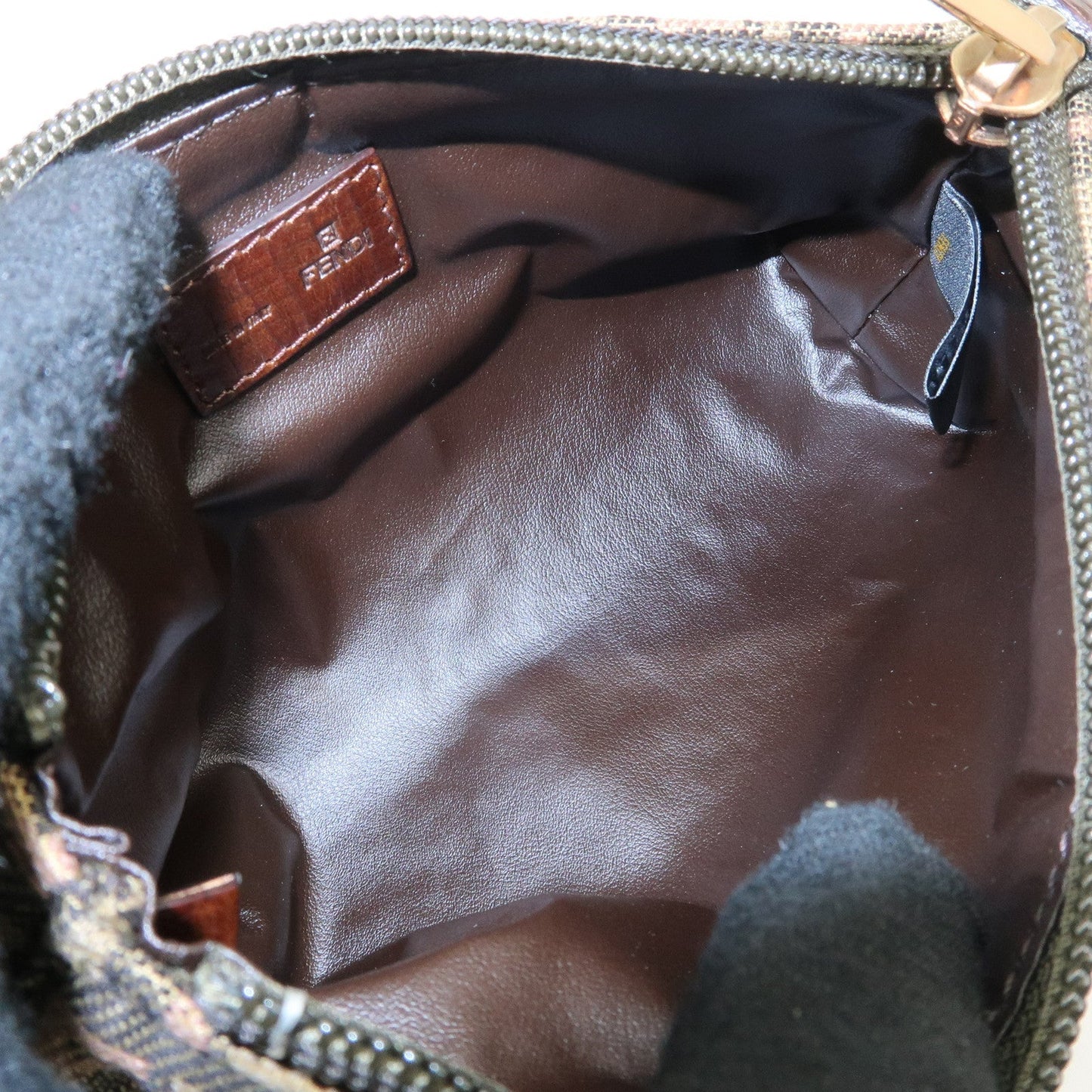 FENDI Zucca Canvas Leather Pouch Mini Bag Khaki Brown 7N0037  d