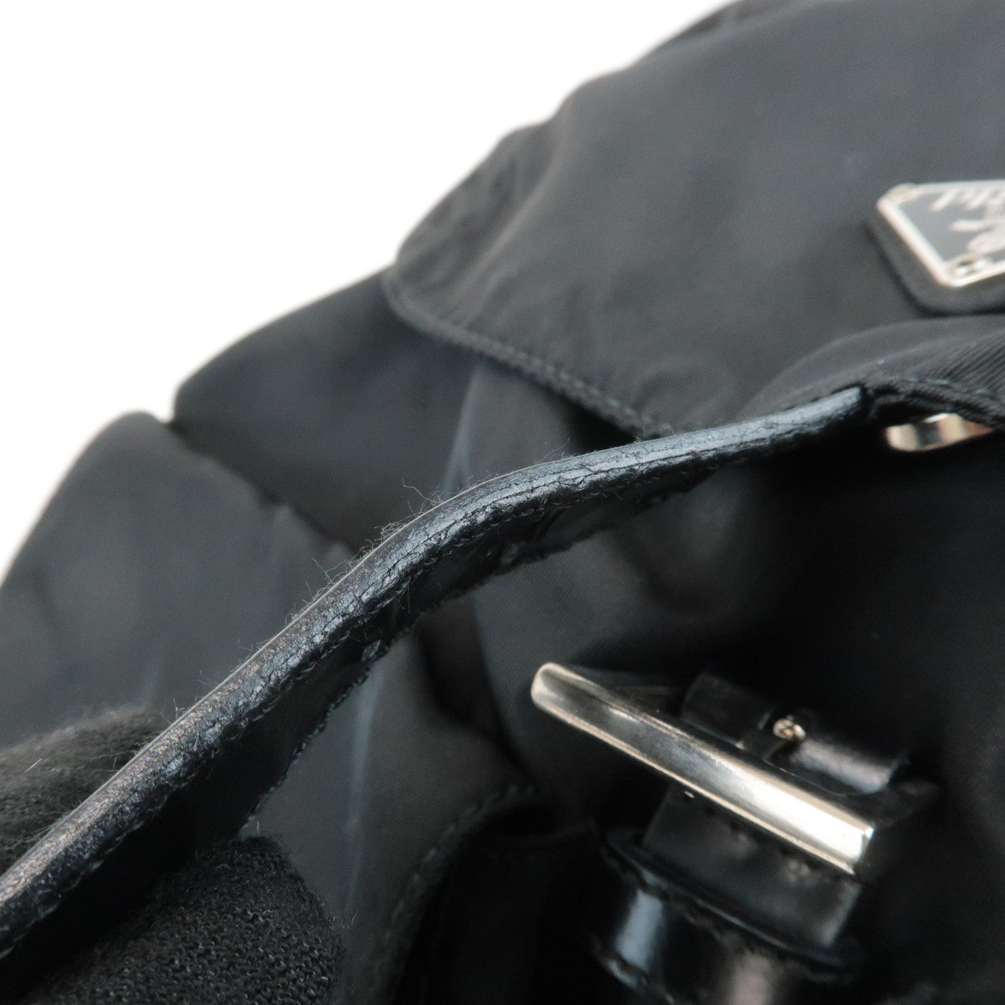 PRADA Triangle Logo Nylon Leather Back Pack Ruck Sack Black B2811  d