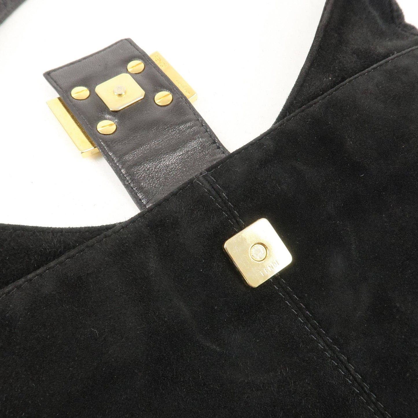 FENDI Suede Leather Shoulder Bag Black 26569  d