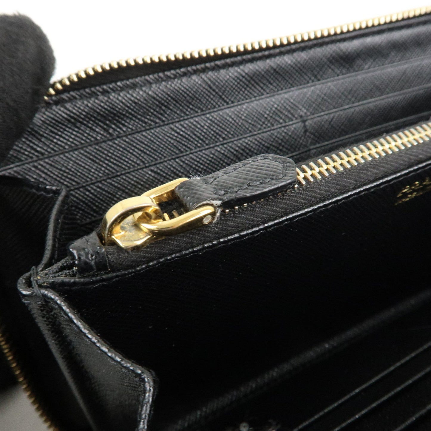 PRADA Saffiano Leather Round Zipper Long Wallet Black 1M0506  d