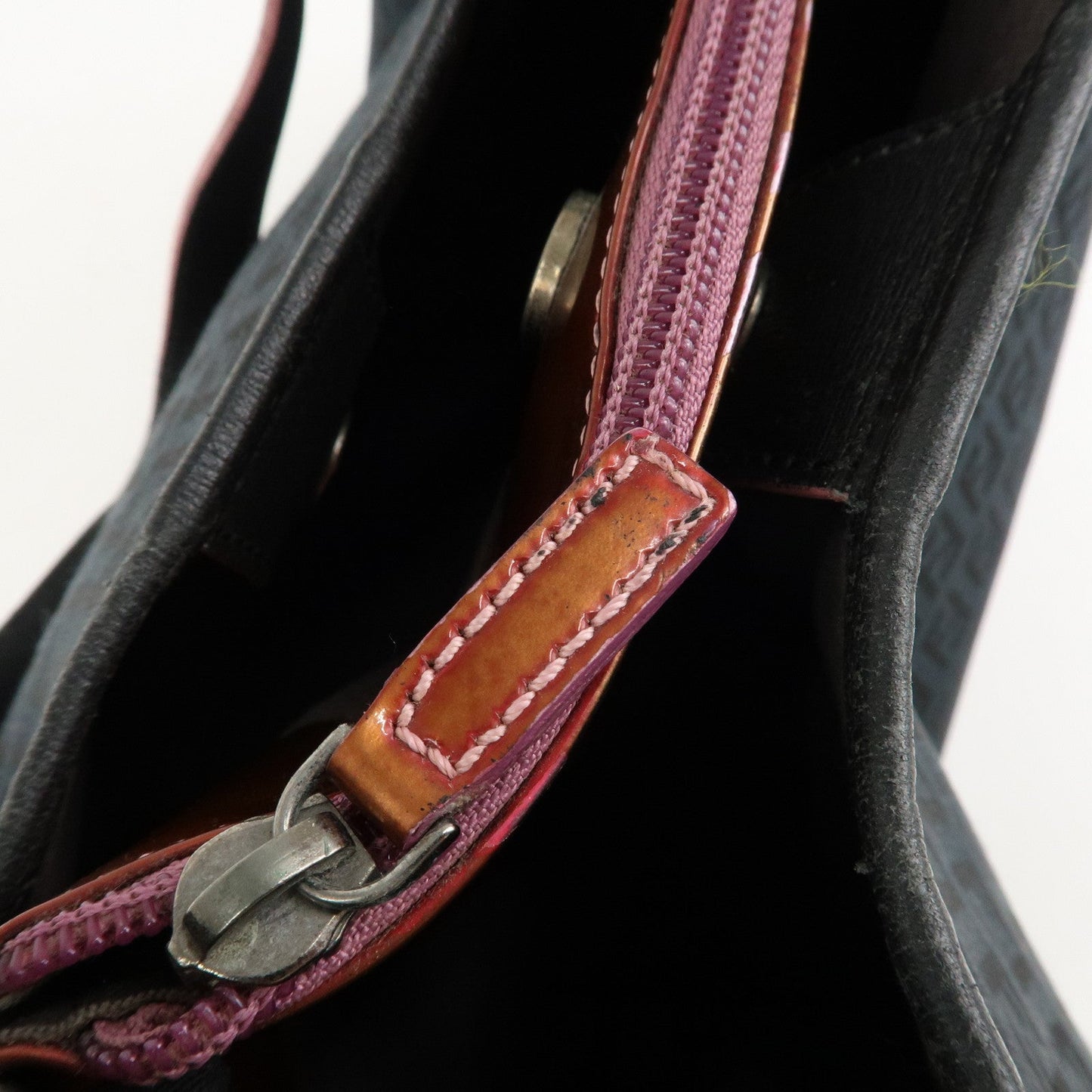 FENDI Zucchino Canvas Leather Tote Bag Black 8BH220  d
