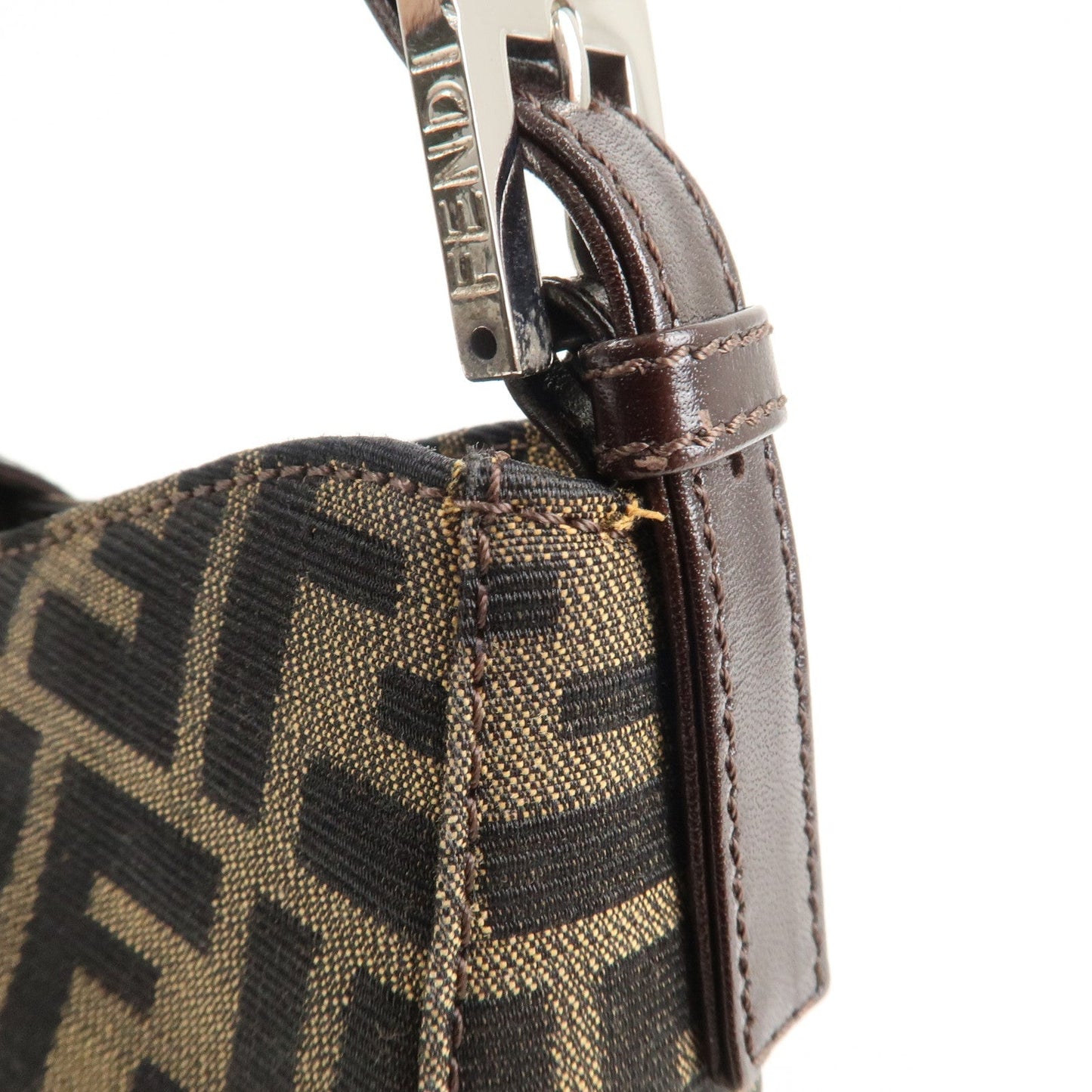 FENDI Zucca Canvas Leather Shoulder Bag Brown Black 9161150001  d