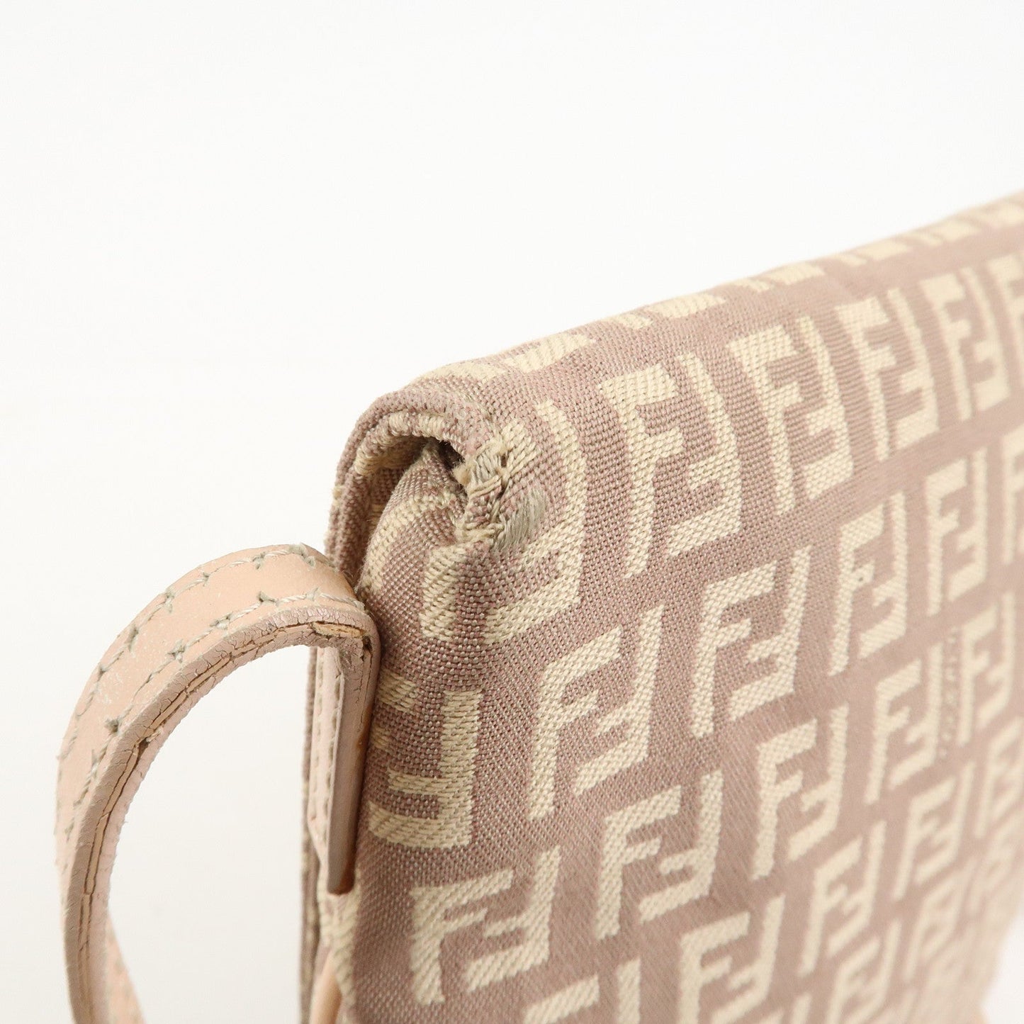 FENDI Zucchino Canvas Leather Shoulder Bag Pink Beige 8BT075  d