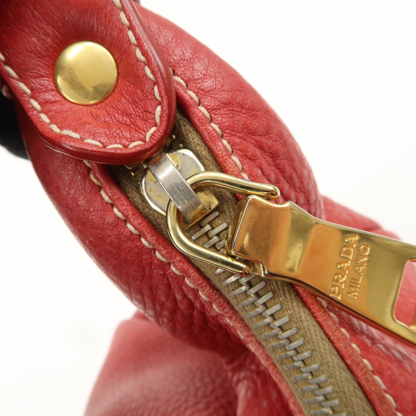 PRADA Logo Leather Shoulder Bag Hand Bag Red BR4373  d