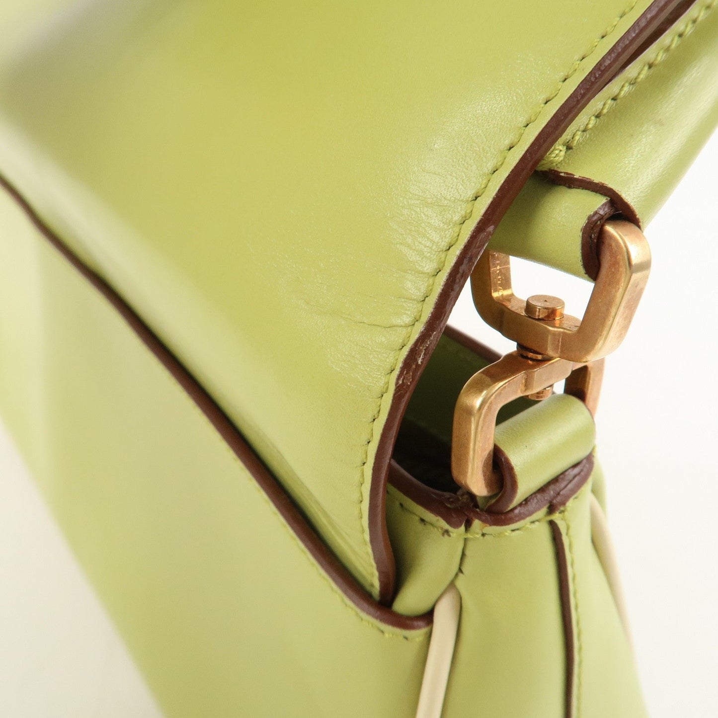 PRADA Leather Shoulder Bag Hand Bag Light Green B10689  d