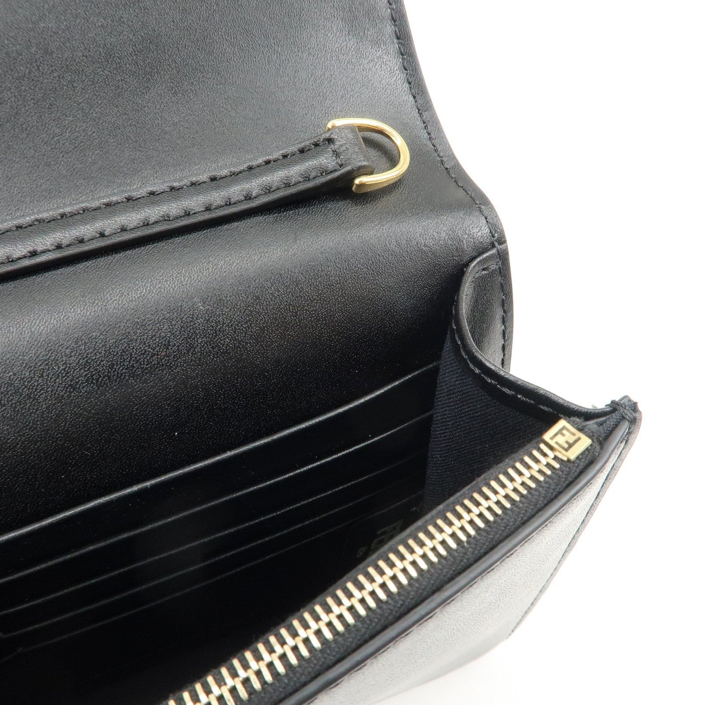 FENDI F is FENDI Leather Chain Wallet Clutch Bag Black 8BS006  d