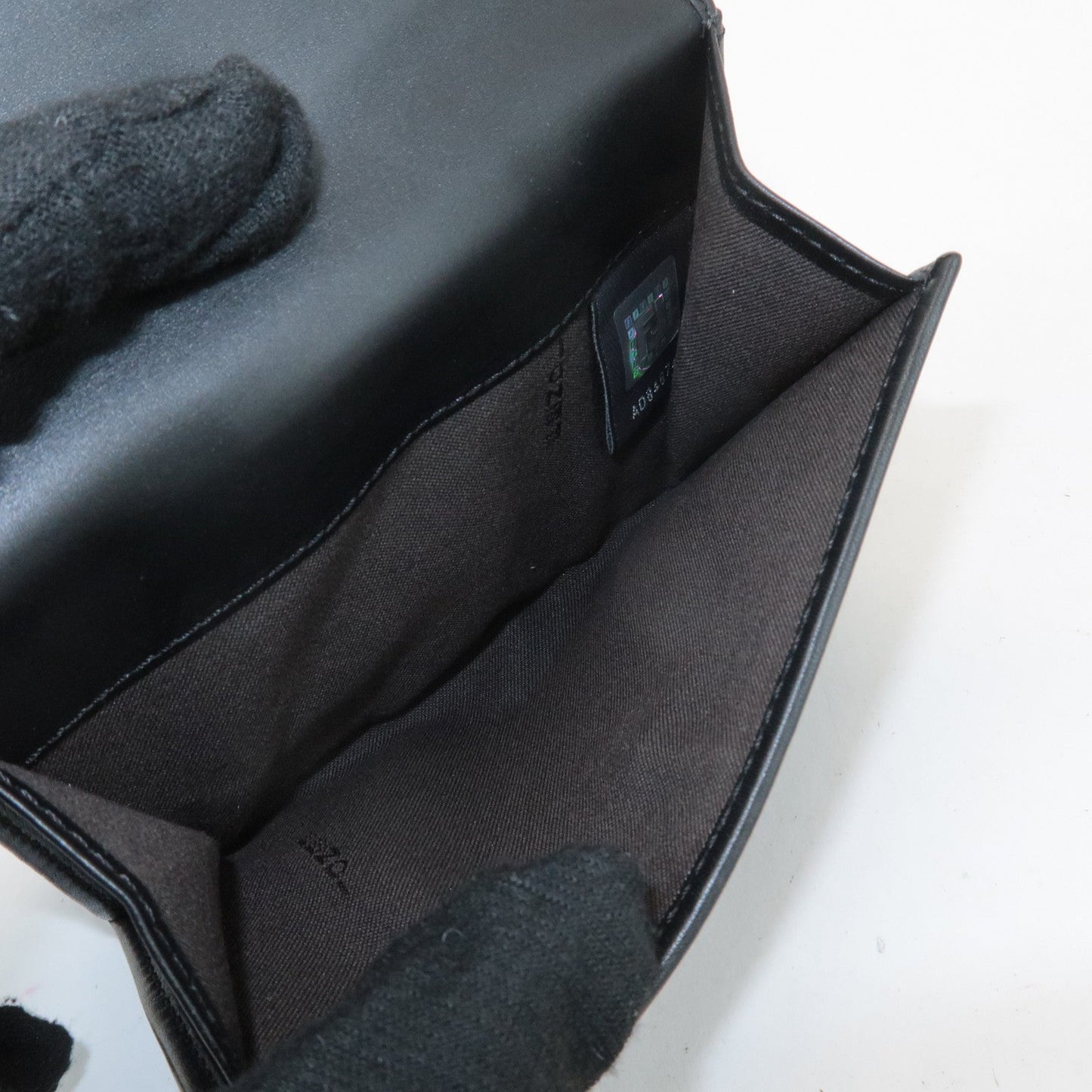 FENDI Zucchino Canvas Leather Double Hook Wallet Black 8M0035  d