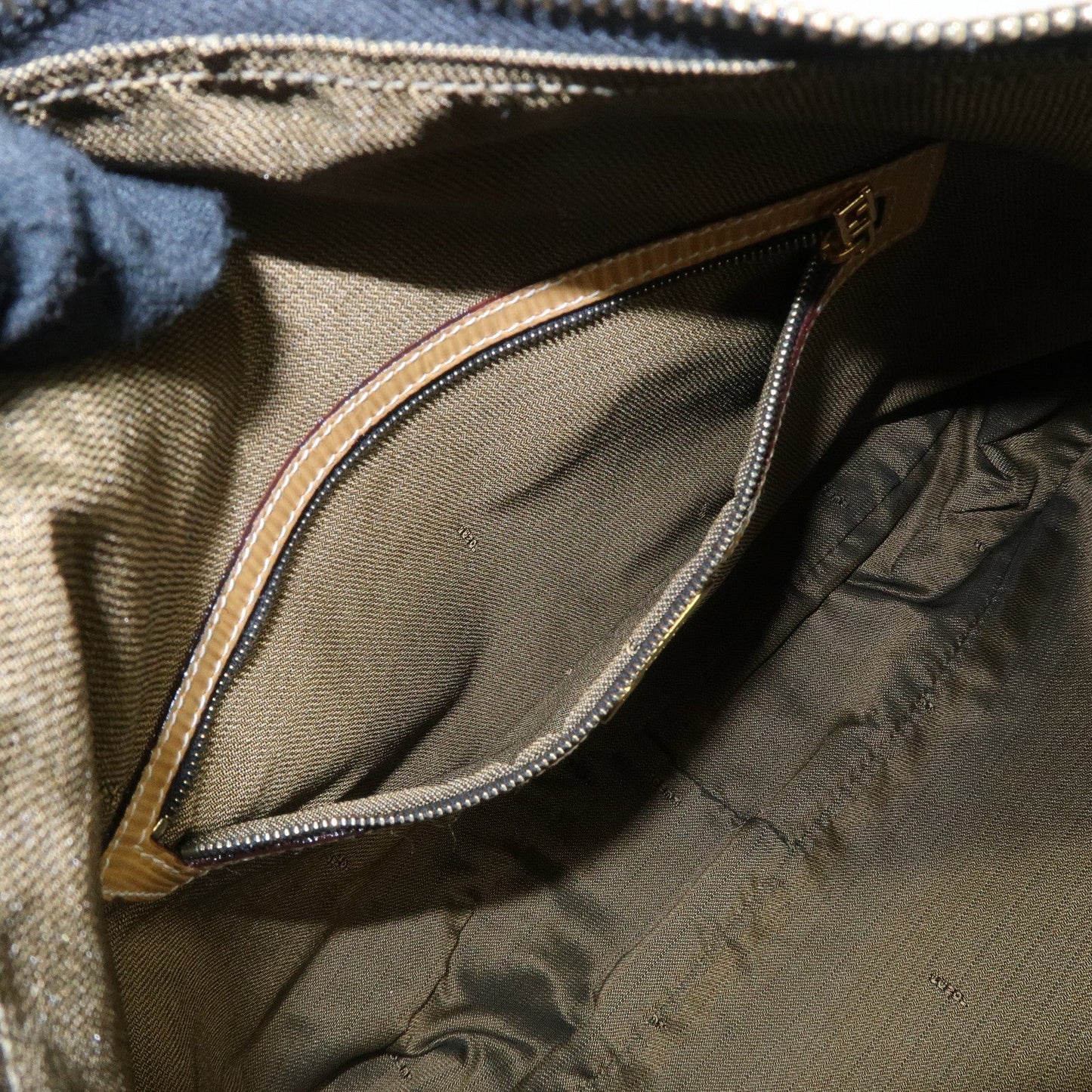 FENDI Pequin Canvas Leather Shoulder Bag Brown Black  d