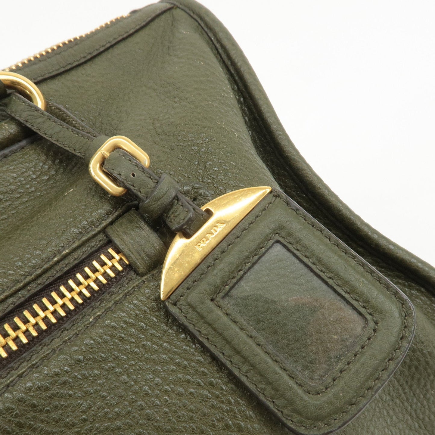 PRADA Leather 2Way Bag Hand Bag Shoulder Bag Khaki BL0805  d