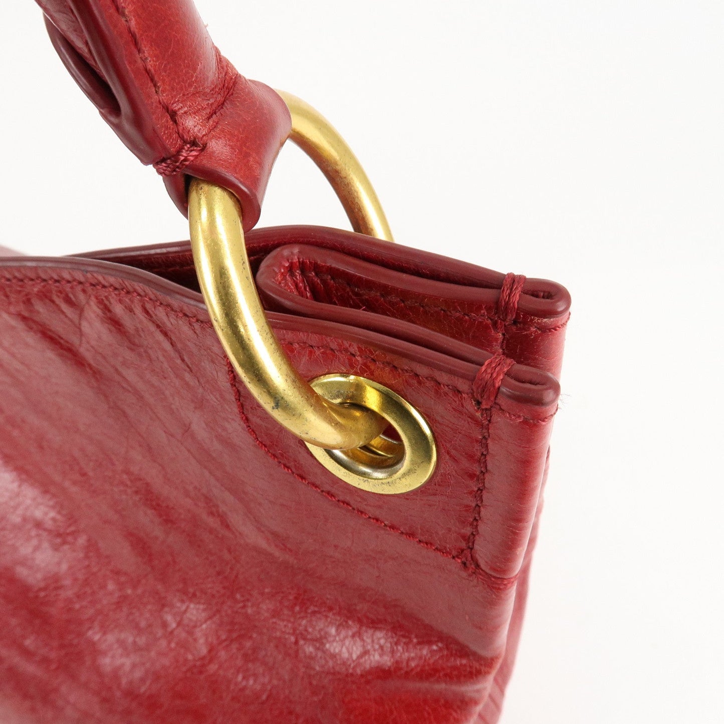 PRADA Logo Leather One Shoulder Bag Red BR4829  d