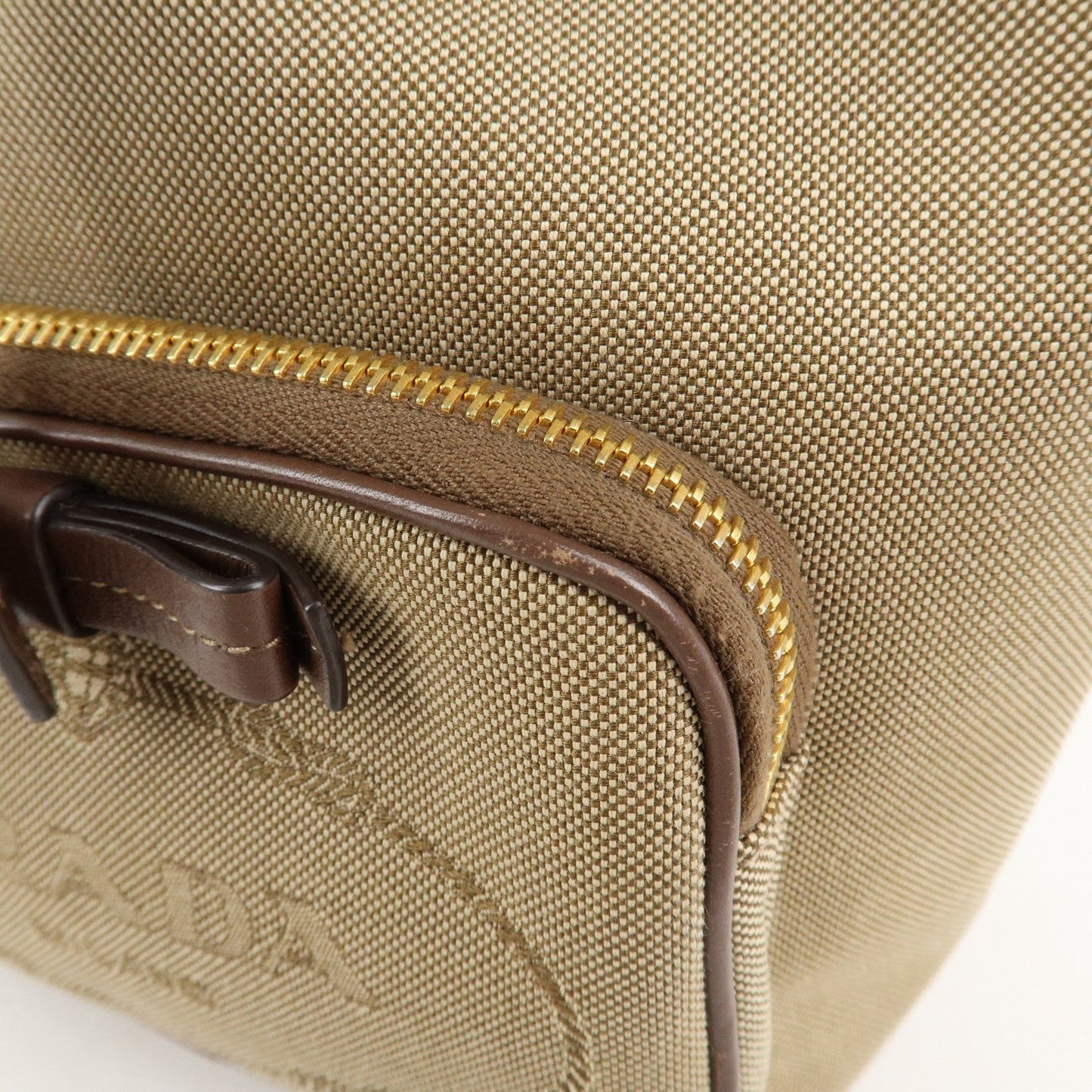 PRADA Logo Jacquard Leather Drawstring Shoulder Bag Beige 1BH038  d