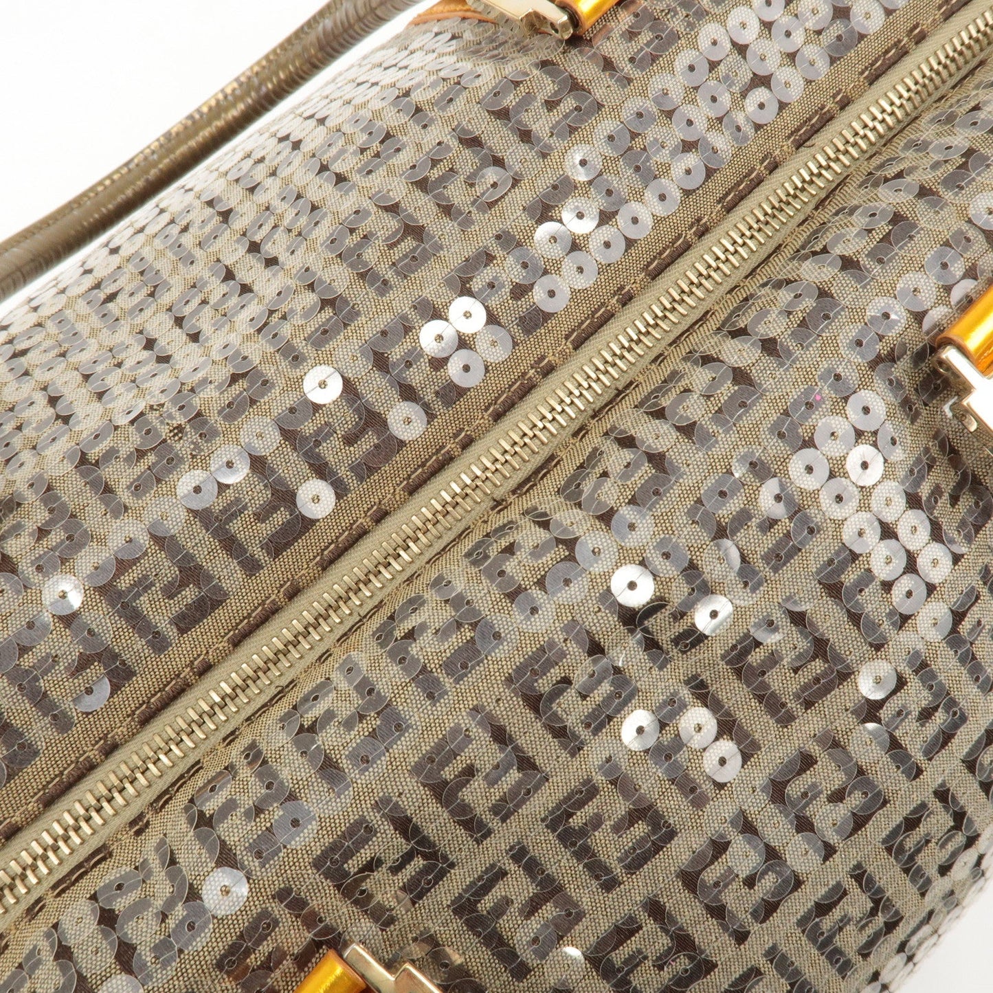 FENDI Zucchino Canvas Leather Beaded Boston Bag 8BL099  d