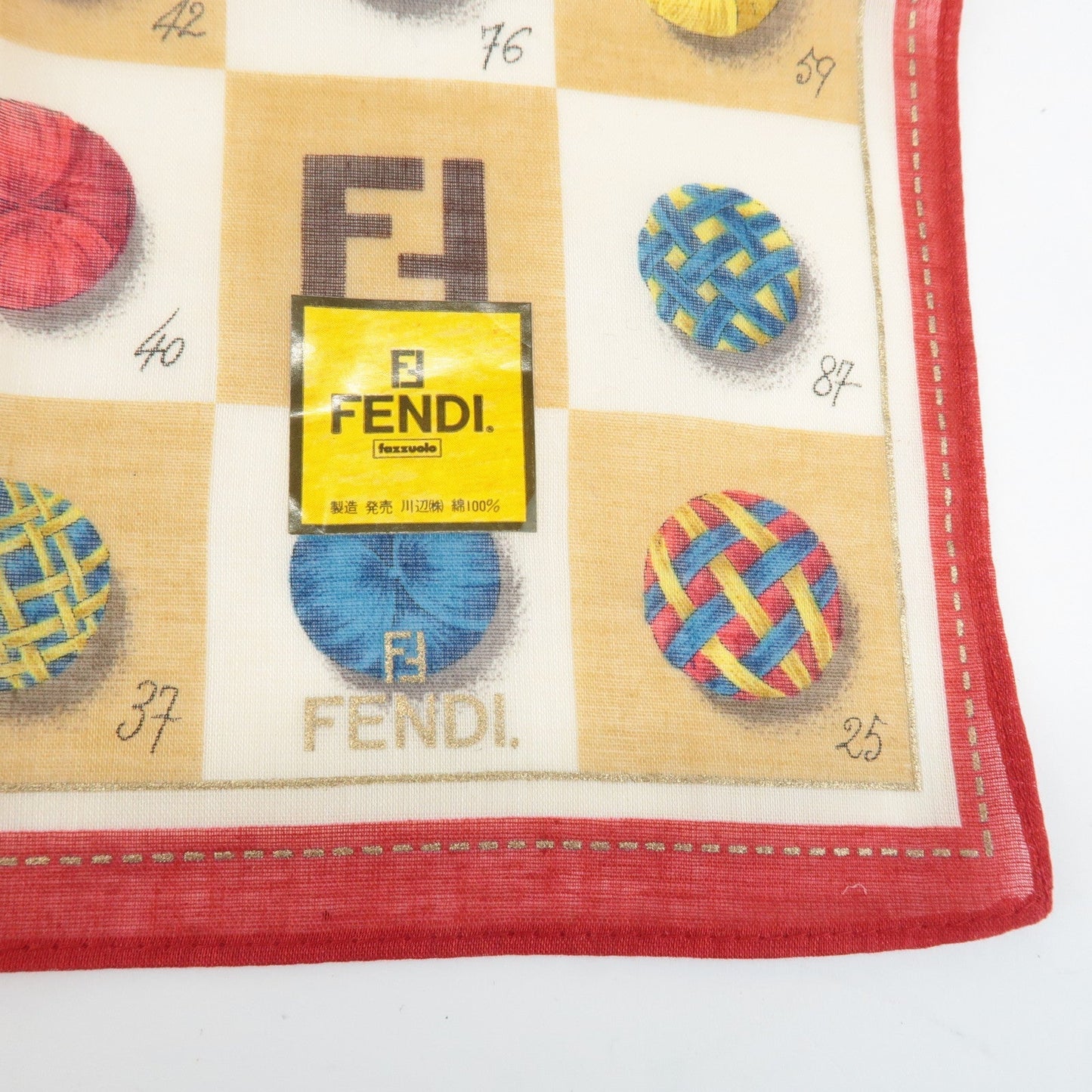 FENDI Set of 5 Cotton 100% Handkerchief Red Pink Brown Beige White  d