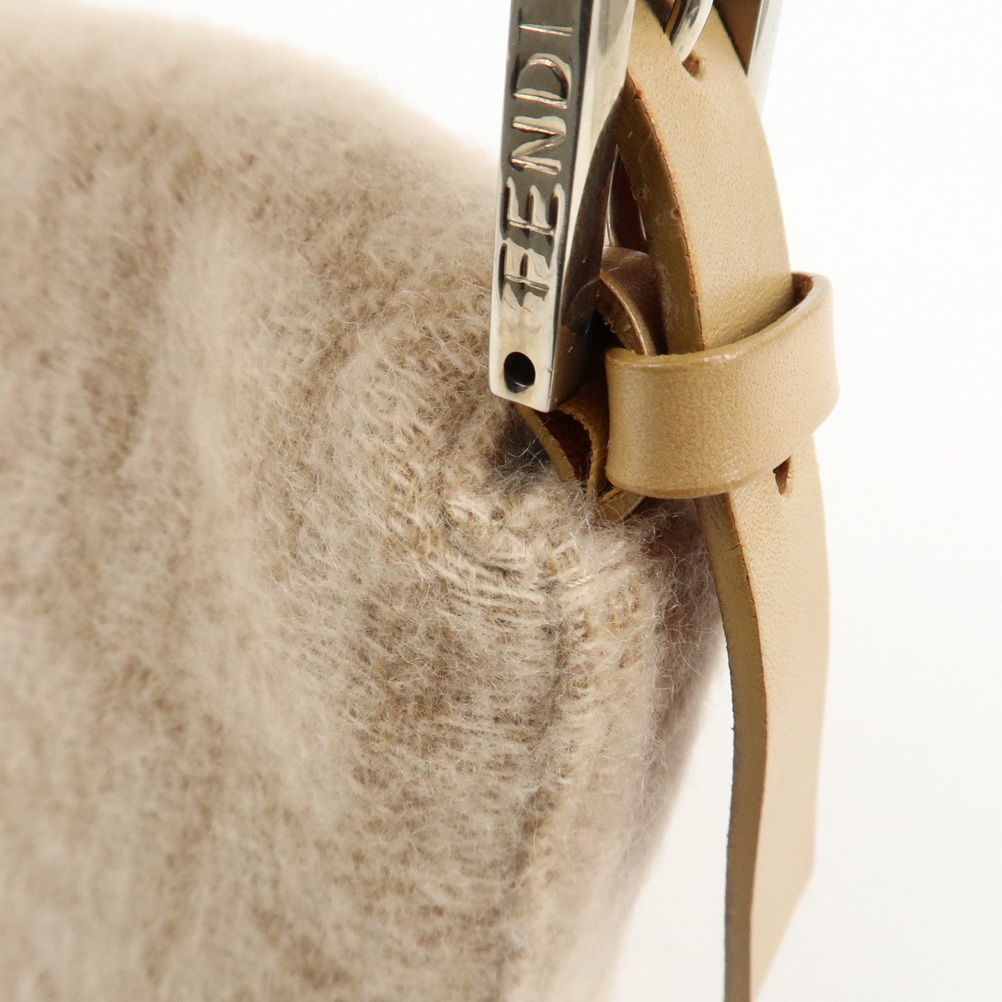 FENDI Mamma Baguette Zucca Wool Leather Shoulder Bag Beige 26424  d