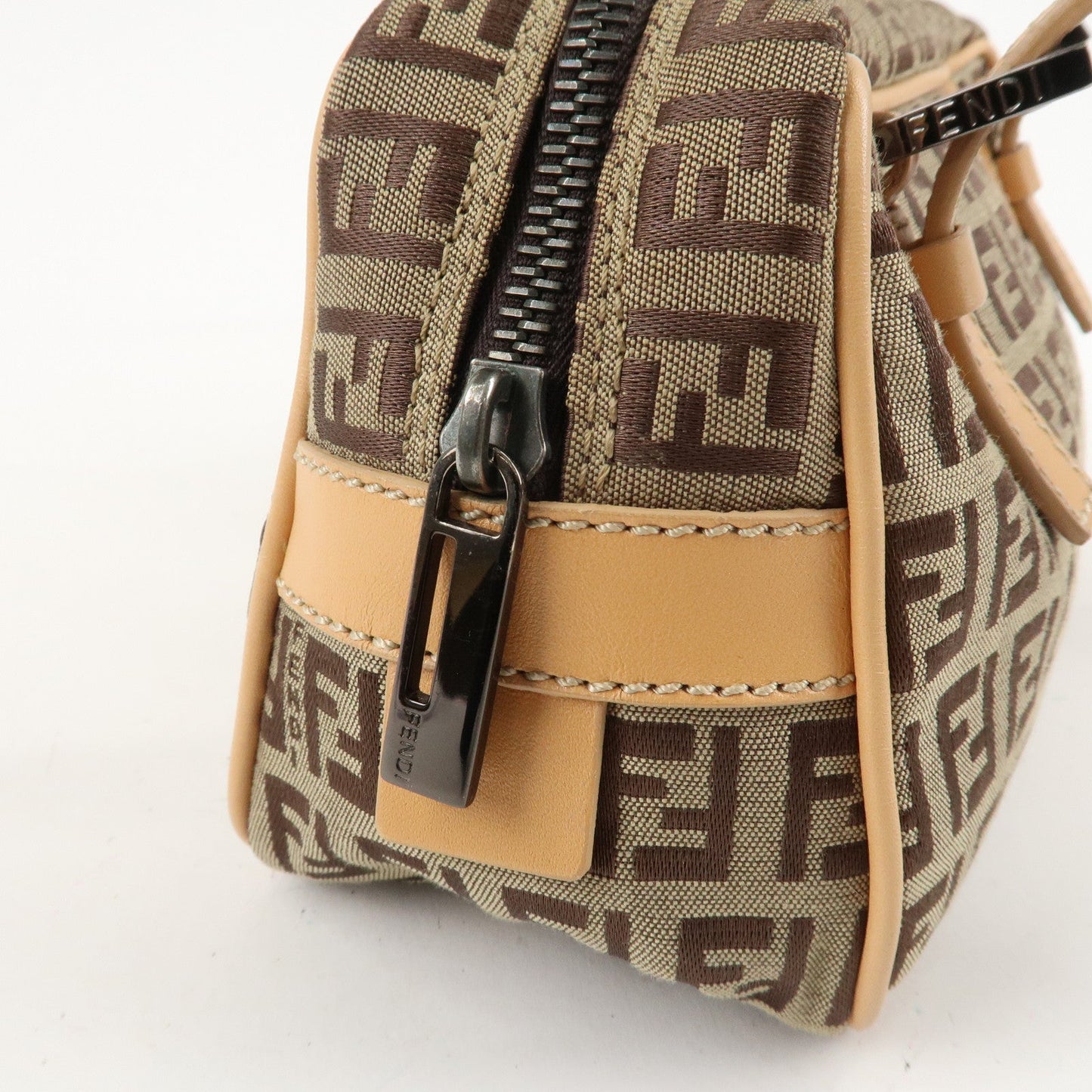FENDI Zucchino Canvas Leather Small Boston Hand Bag Brown 8BN004  d