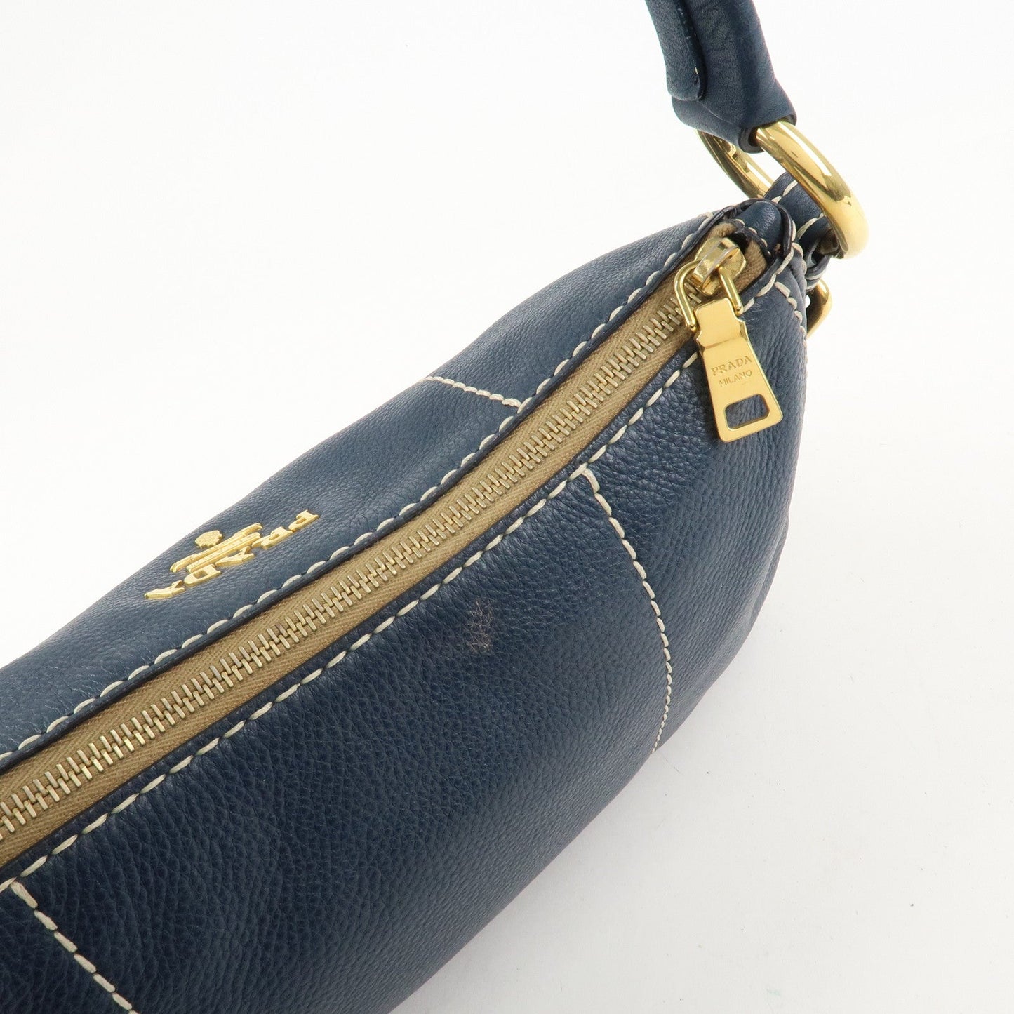 PRADA Soft Calf Leather Shoulder Bag Hand Bag Blue BR4690  d