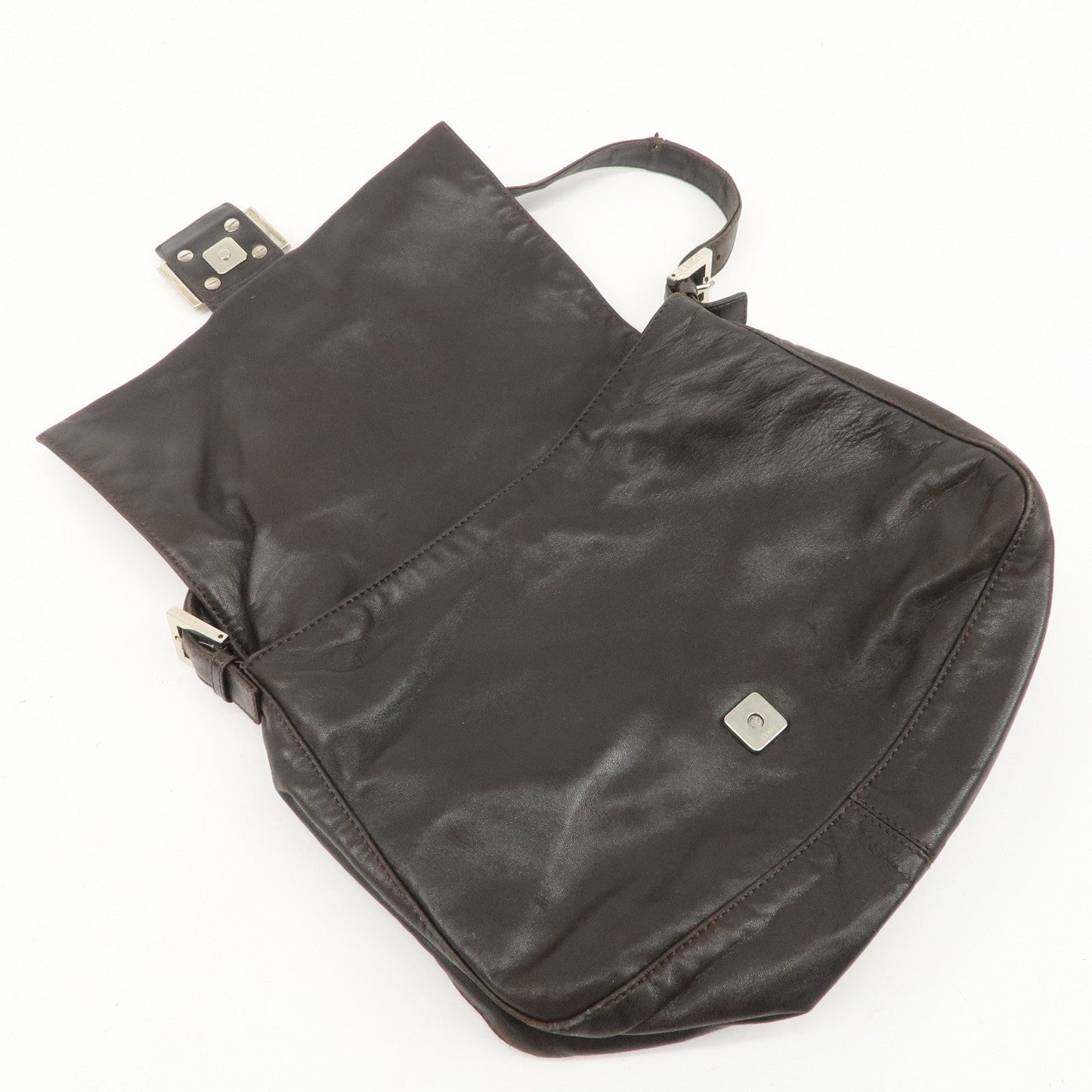 FENDI Mamma Baguette Leather Shoulder Bag Dark Brown 26325  d