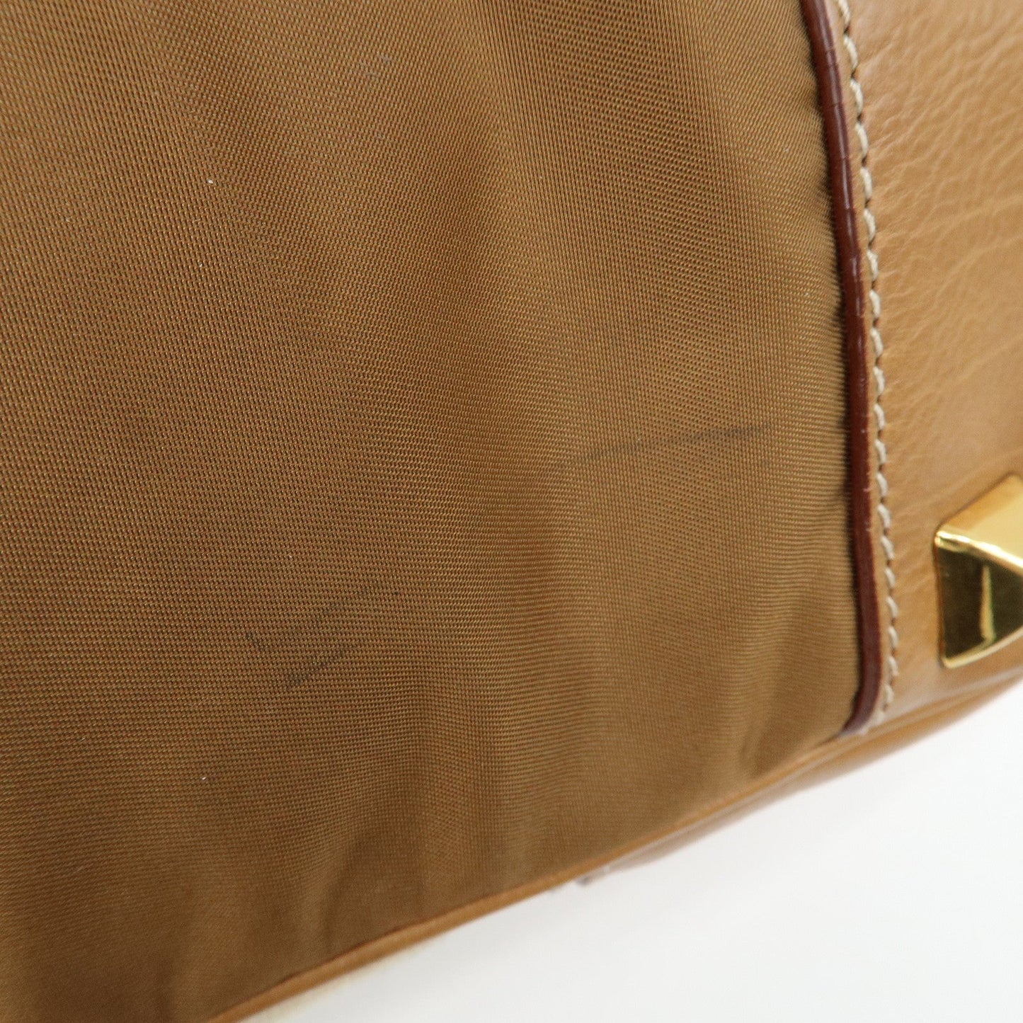 PRADA Logo Canvas Leather Nylon Shoulder Bag Boston Bag Brown  d