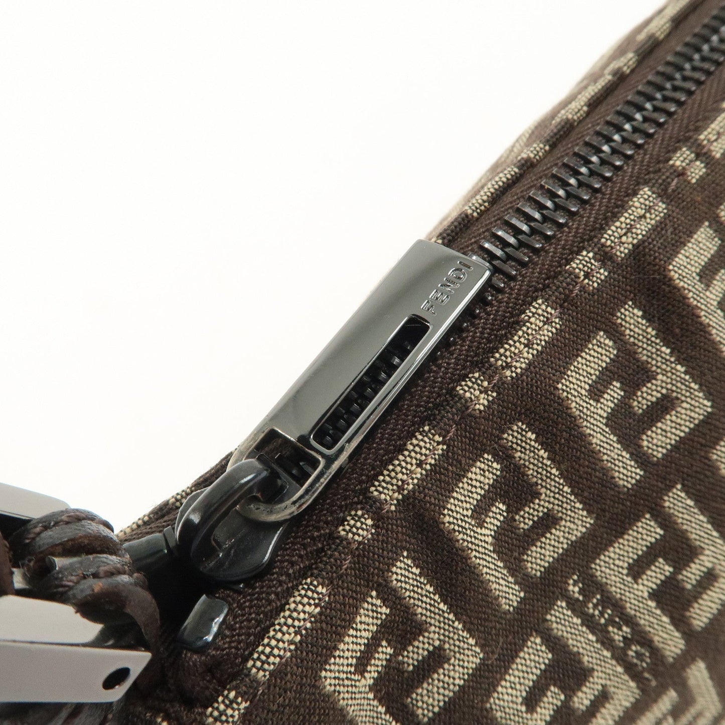 FENDI Zucchino Canvas Leather Shoulder Bag Dark Brown 8BR249  d