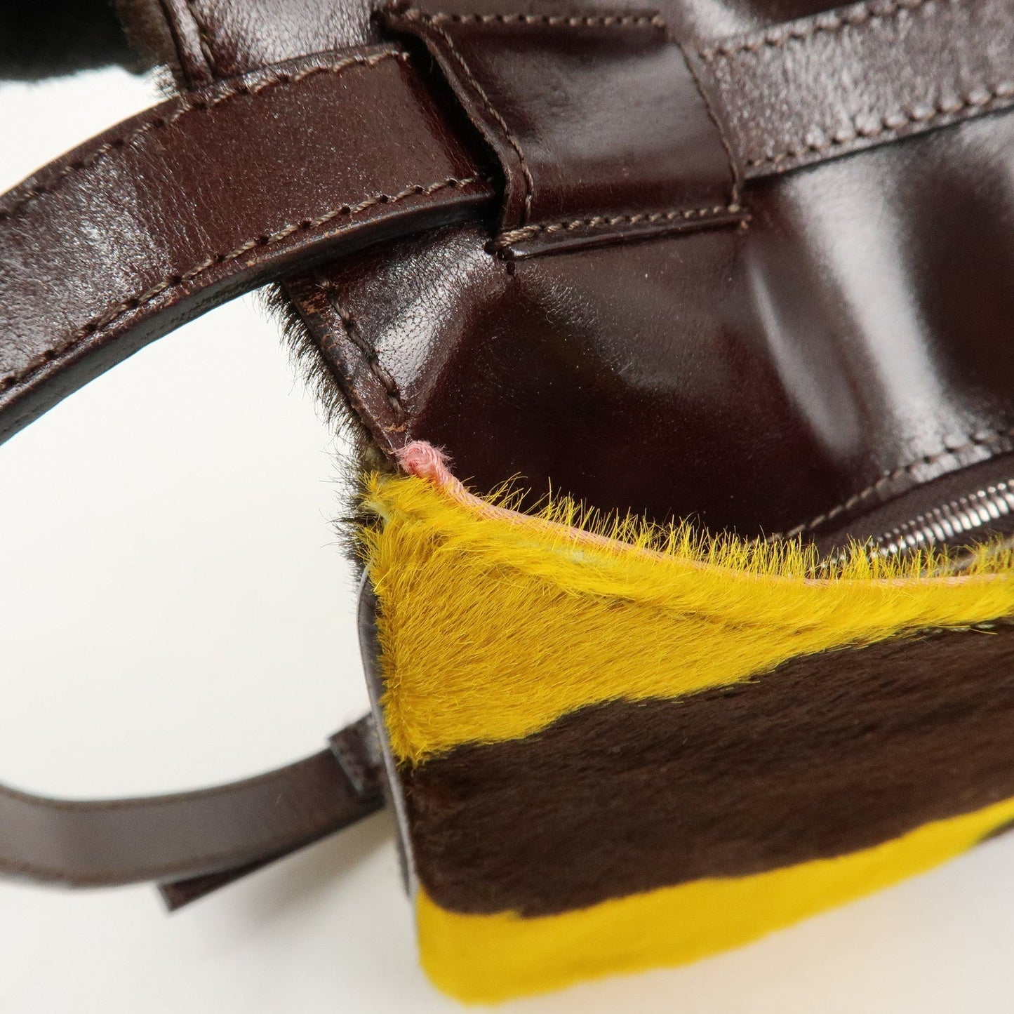 FENDI COW Unborn Calf Leather Shoulder Bag Yellow Brown  d