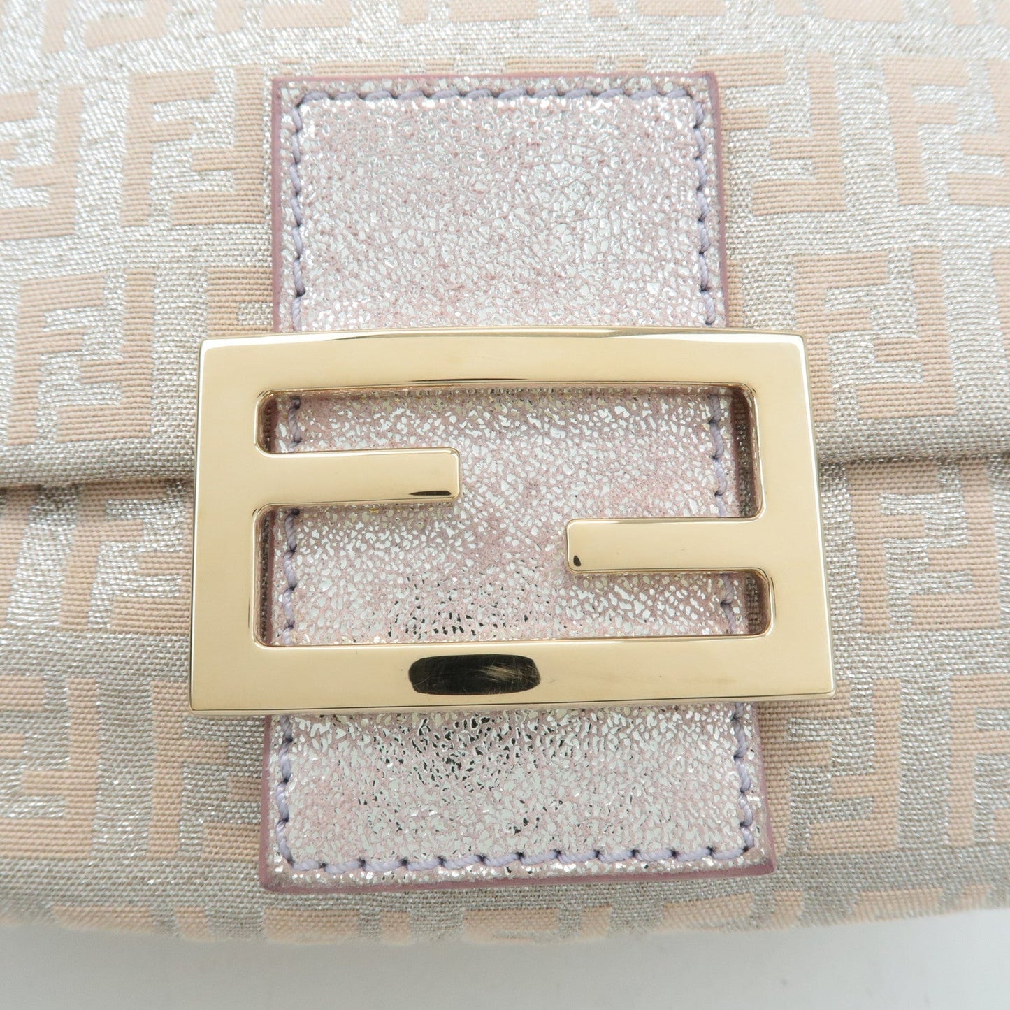 FENDI Mini Mamma Baguette Canvas Leather Shoulder Bag Beige 8BR180  d