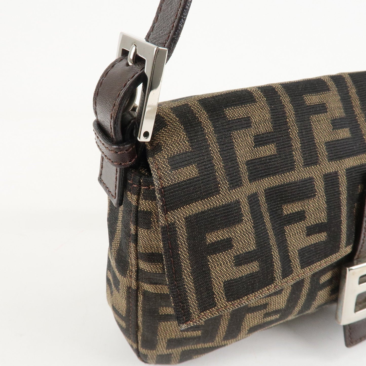 FENDI Mamma Baguette Canvas Shoulder Bag Brown Black 26424  d