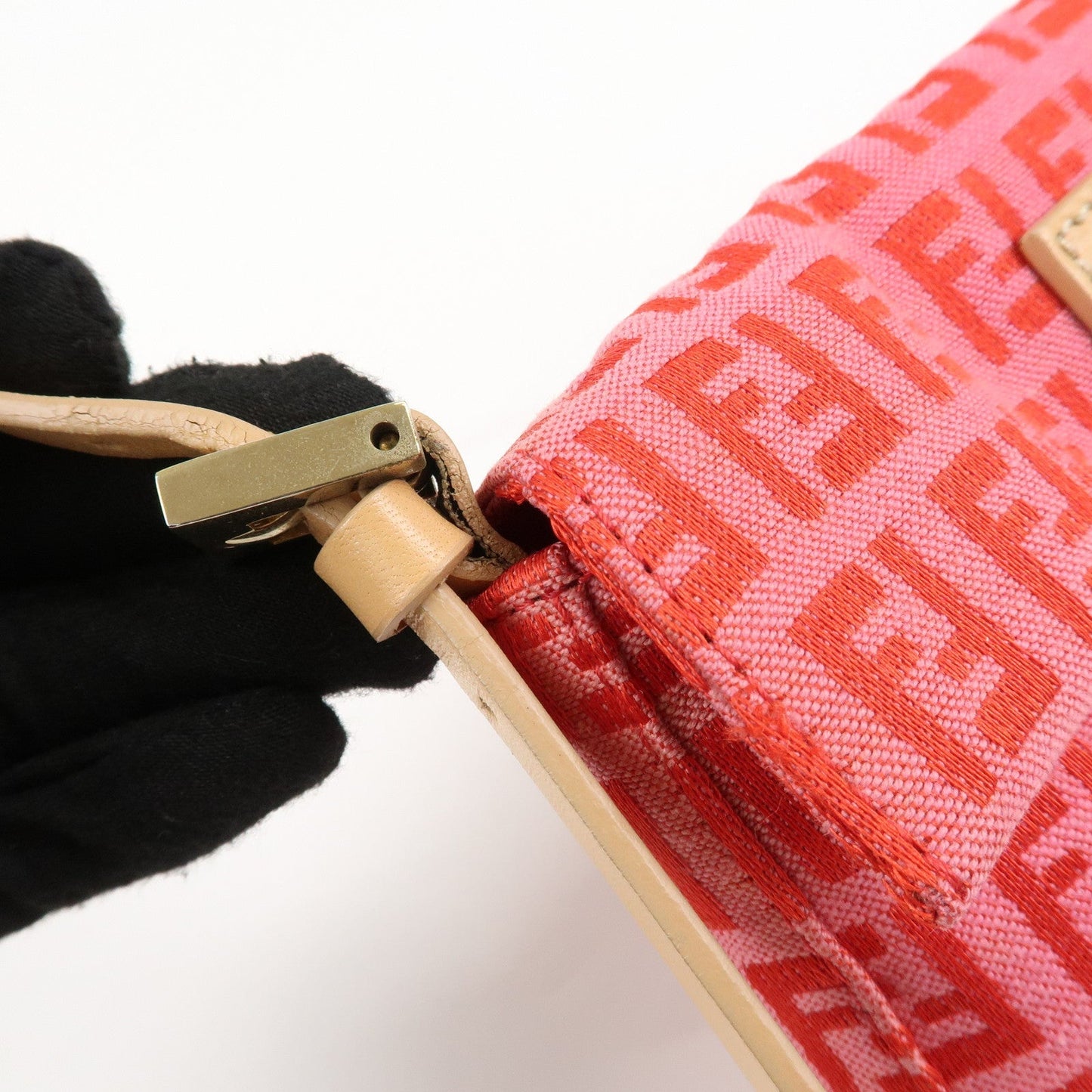 FENDI Mini Mamma Baguette Zucchino Canvas Leather Hand Bag  d