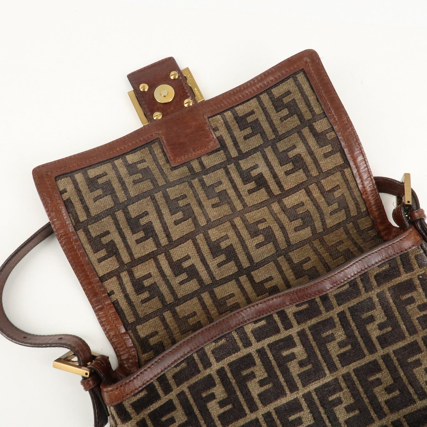 FENDI Mamma Baguette Zucca Pile Leather Shoulder Bag 8BR001  d