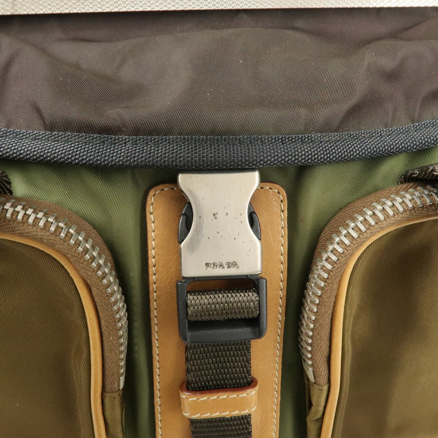 PRADA Nylon Leather Shoulder Bag Khaki Brown Green  d