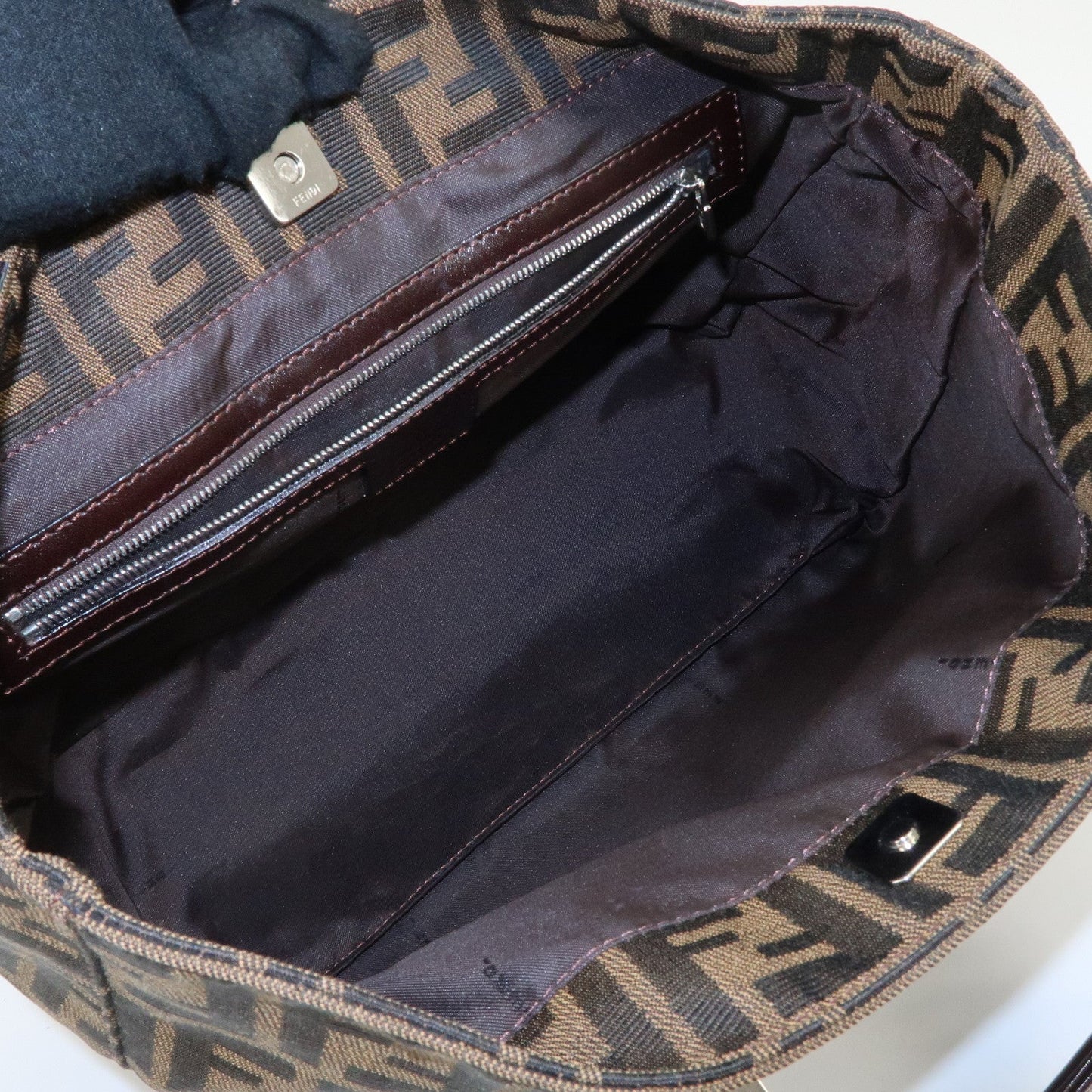 FENDI Zucca Canvas Leather Tote Bag Black Brown 26693  d