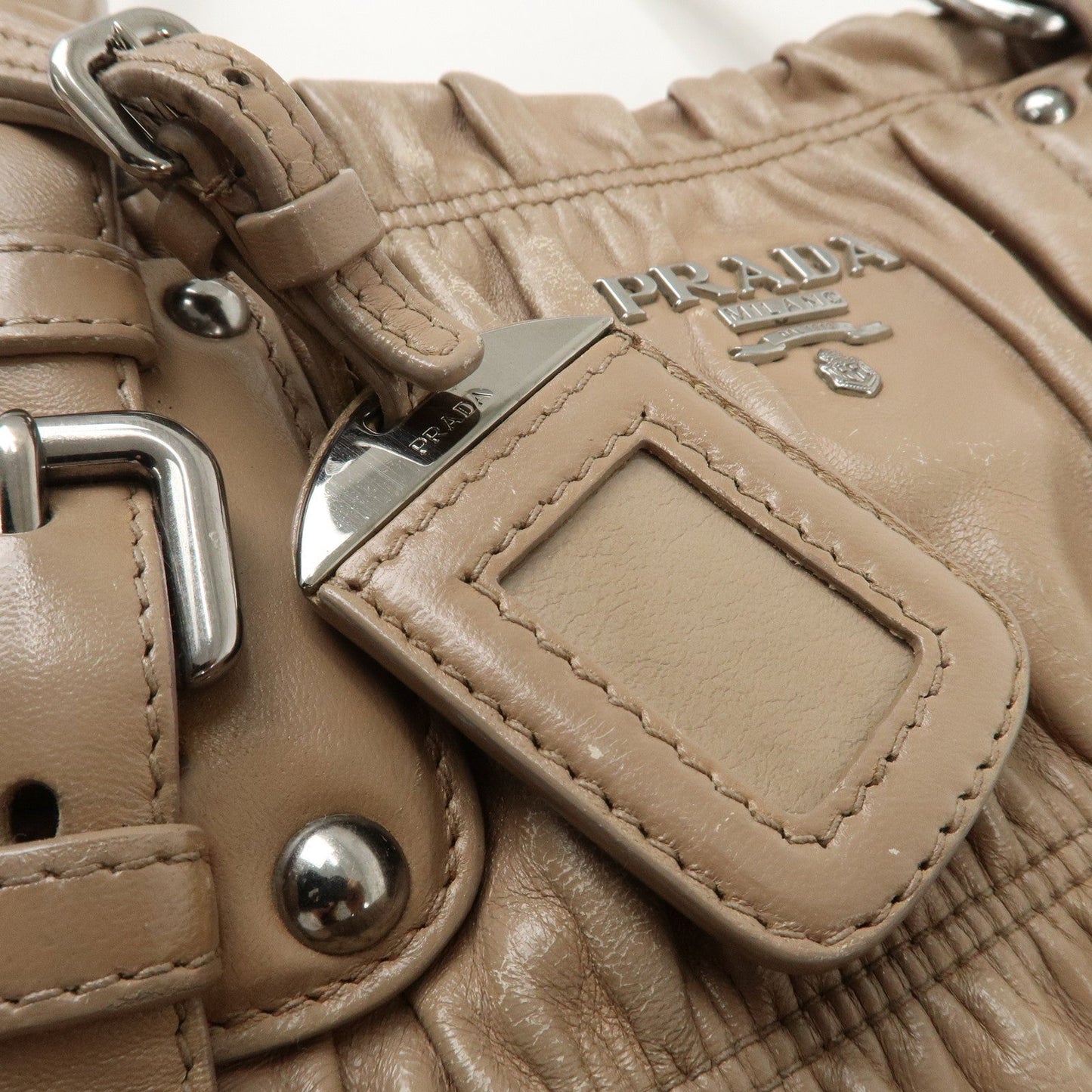 PRADA Leather 2Way Hand Bag Shoulder Bag Beige N1788  d