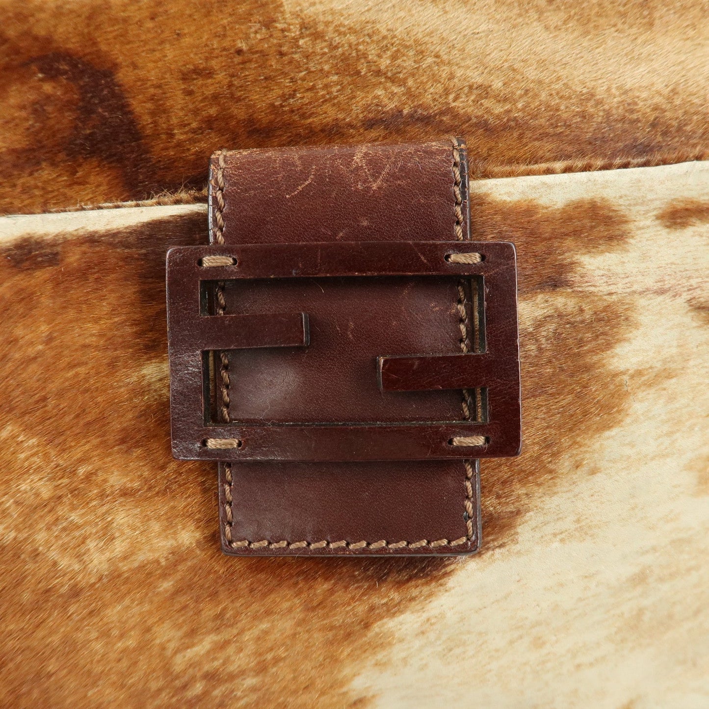 FENDI Unborn Calf Leather Shoulder Bag Brown Beige 26566  d