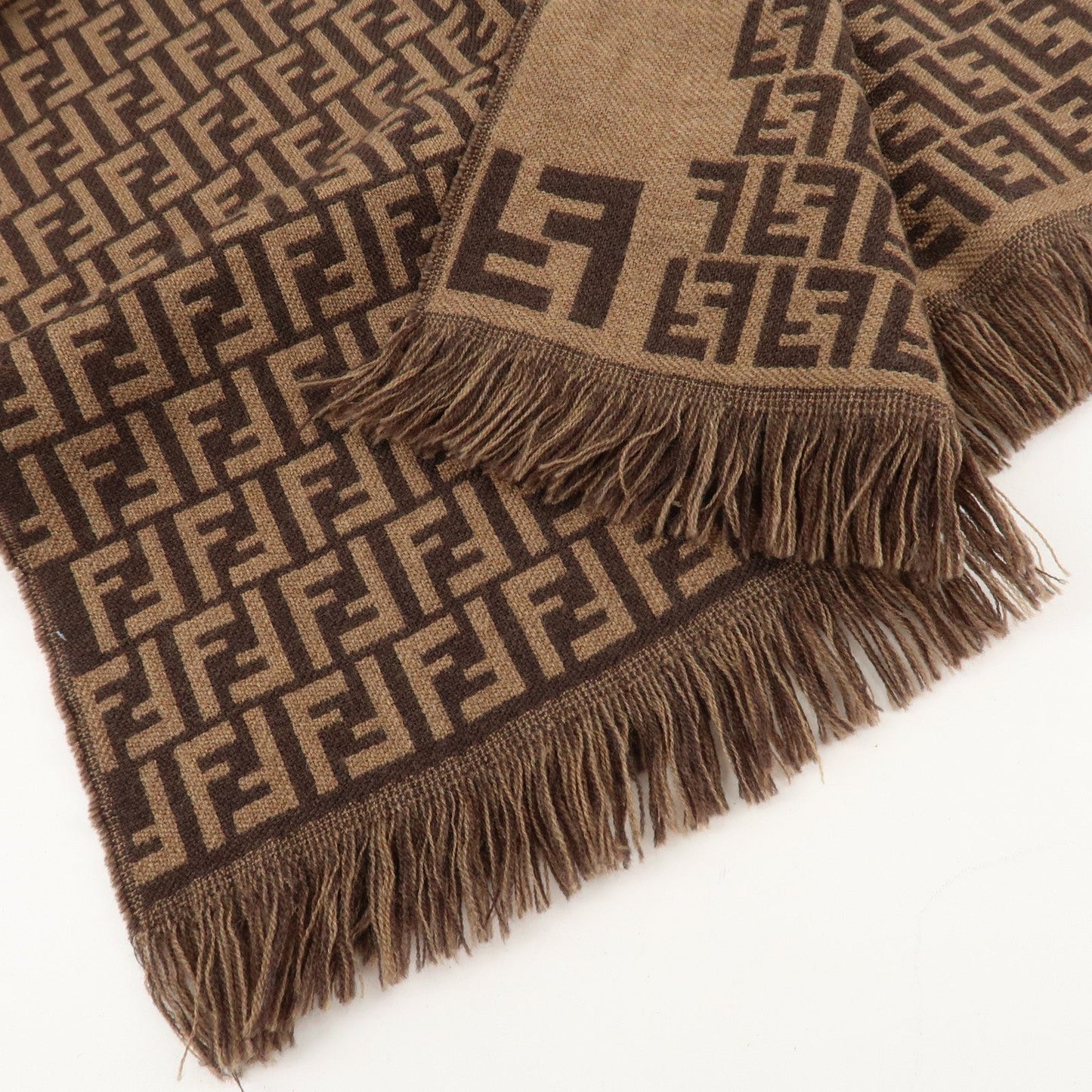 FENDI Zucchino Wool 100% Scarf Brown Black  d