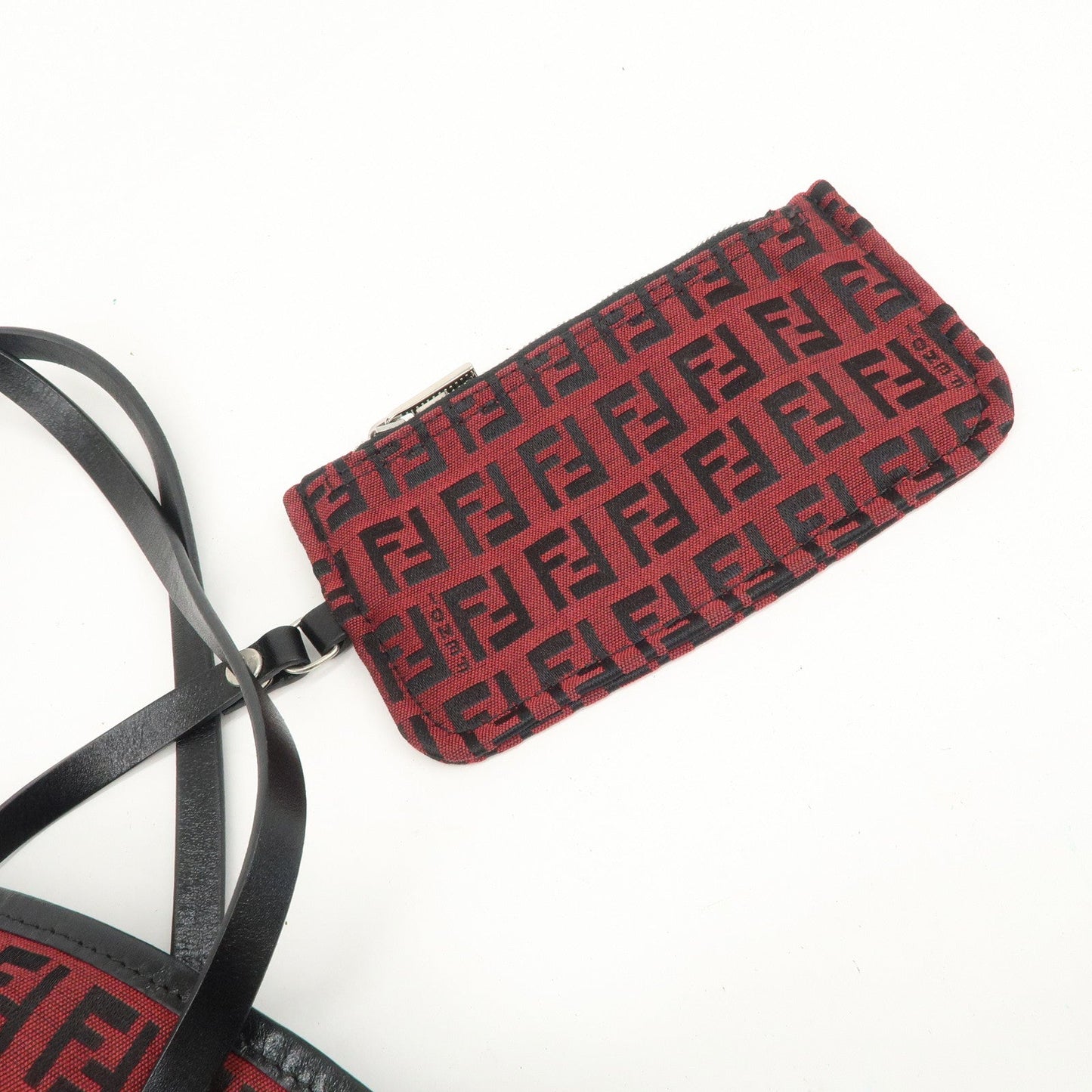 FENDI Zucchino Canvas Leather Mini Tote Bag Red Black 8BH056  d