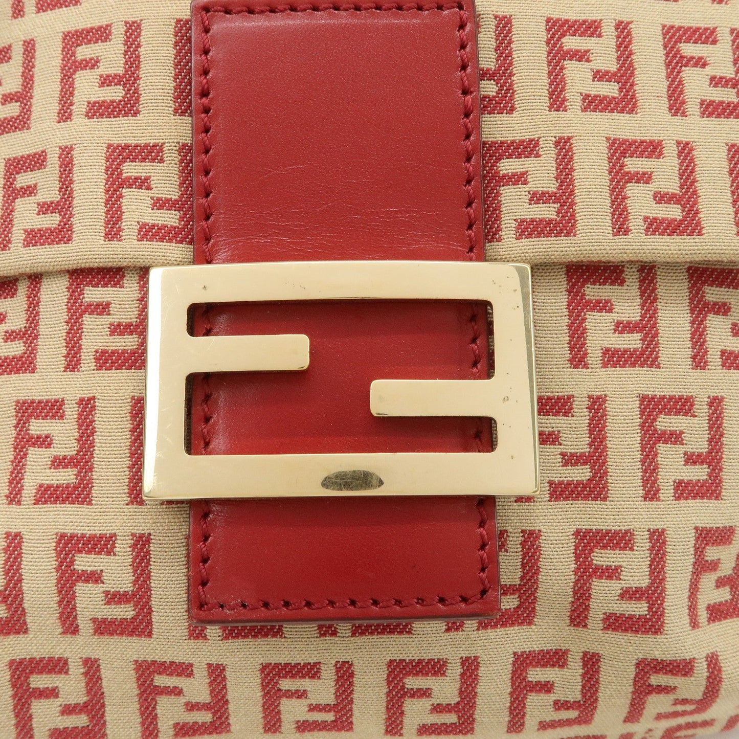 FENDI Zucchino Canvas Leather Shoulder Bag Beige Red 8BT075  d