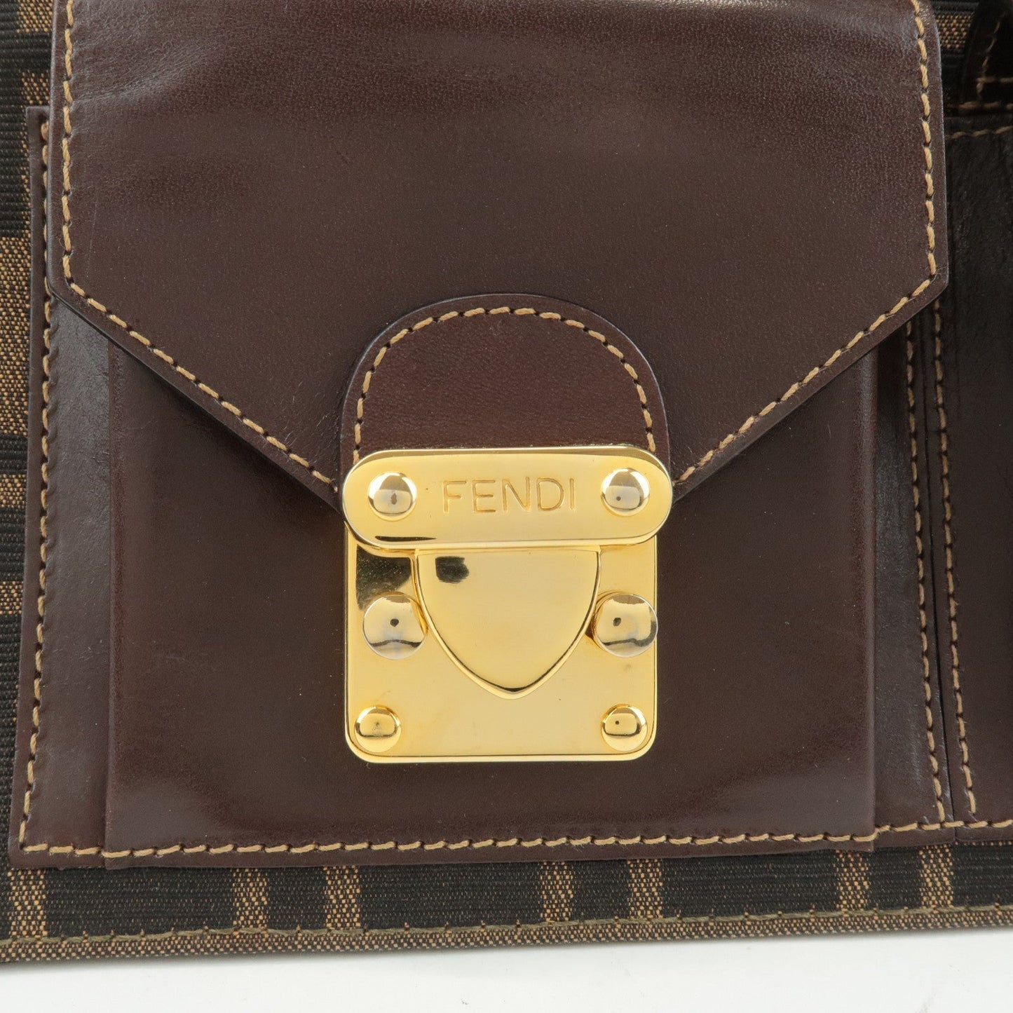 FENDI Zucca Canvas Leather Boston Bag Hand Bag Brown Black  d